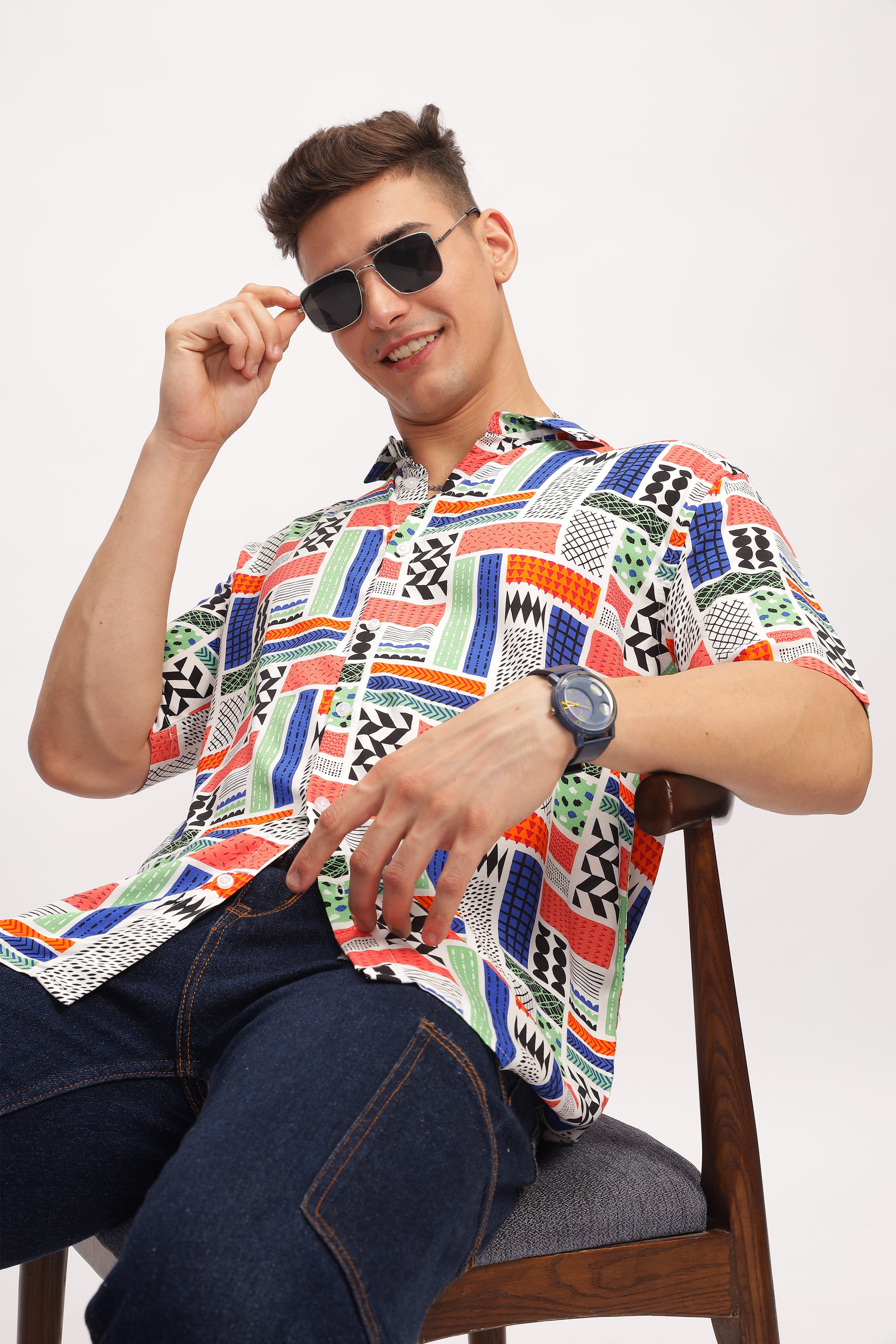 Mosaic Multicolor Oversized Printed Shirt