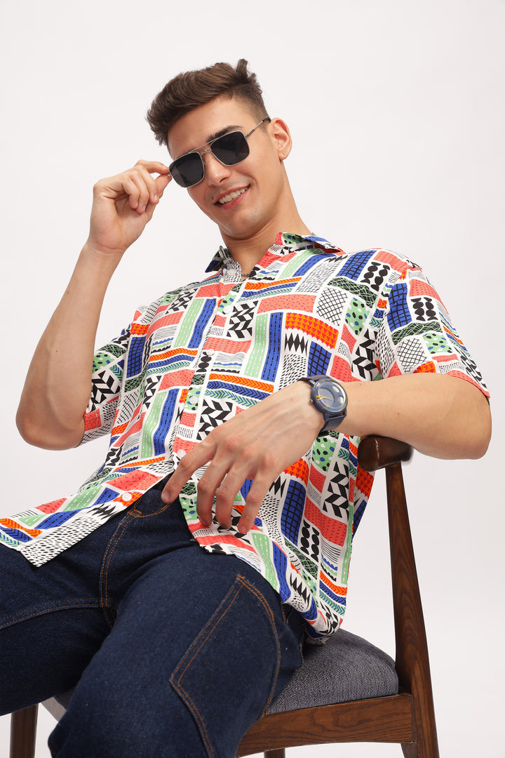 Mosaic Multicolor Oversized Printed Shirt
