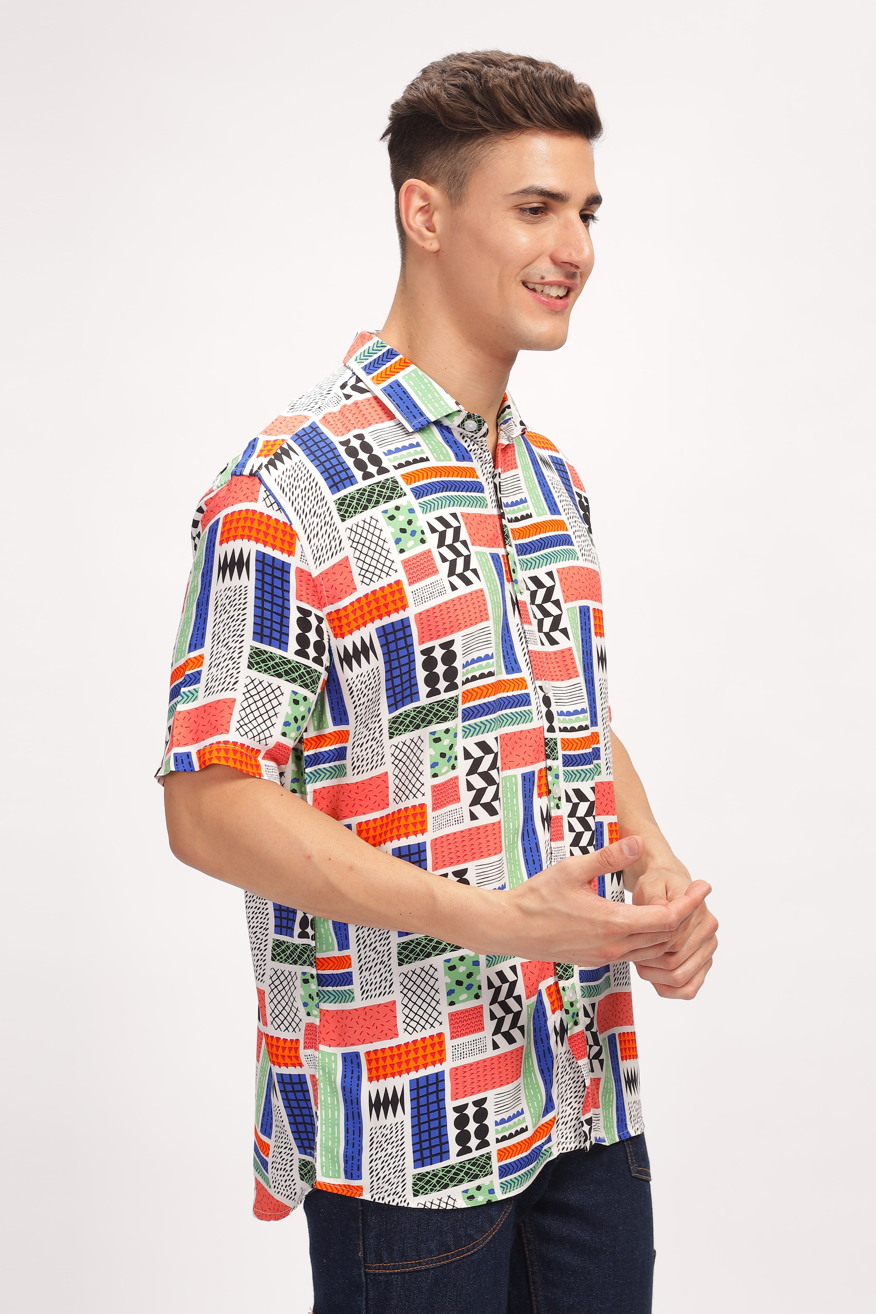 Mosaic Multicolor Oversized Printed Shirt
