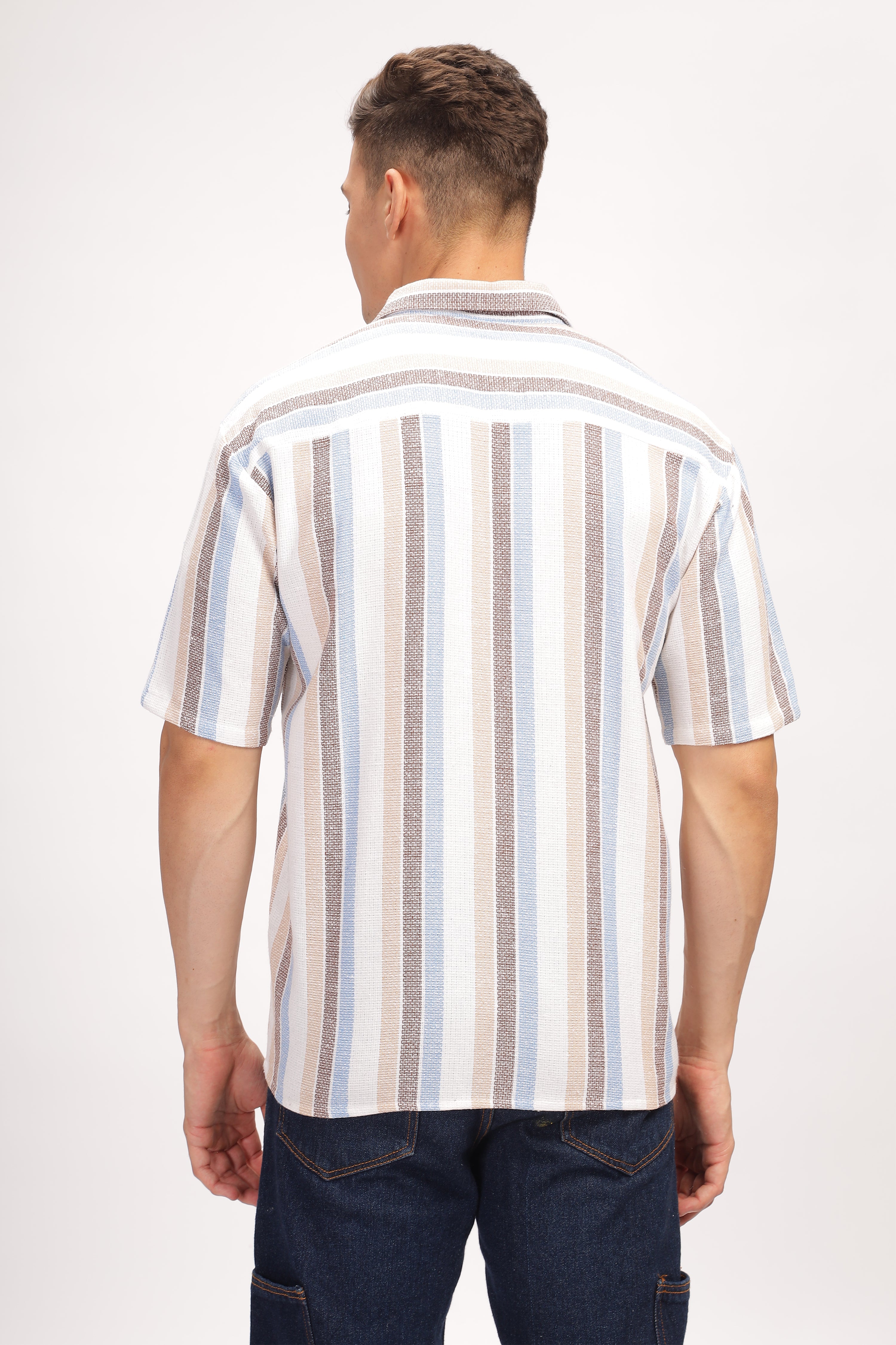 Multicolor Self Design Textured Striped Shirt