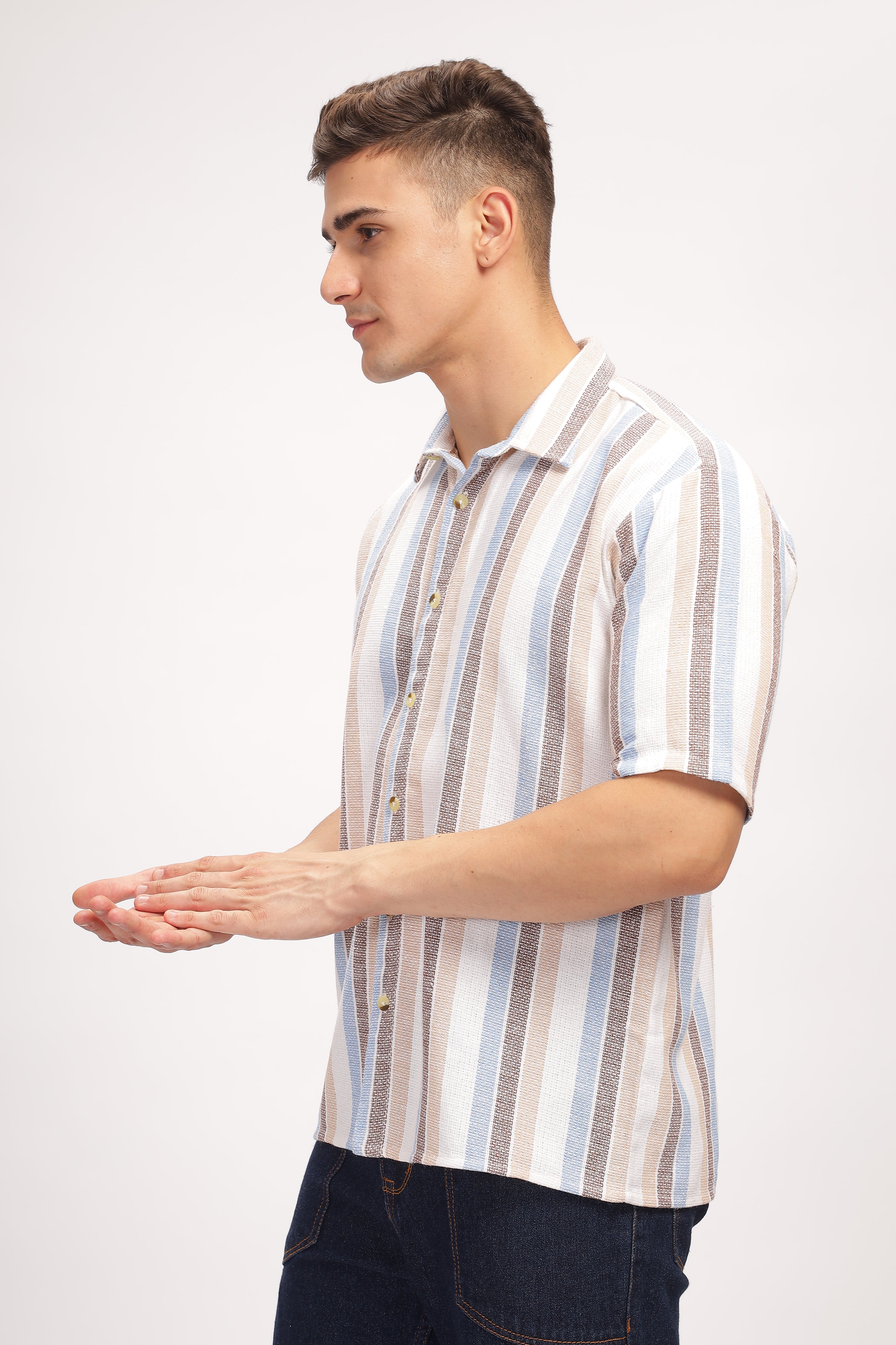 Multicolor Self Design Textured Striped Shirt