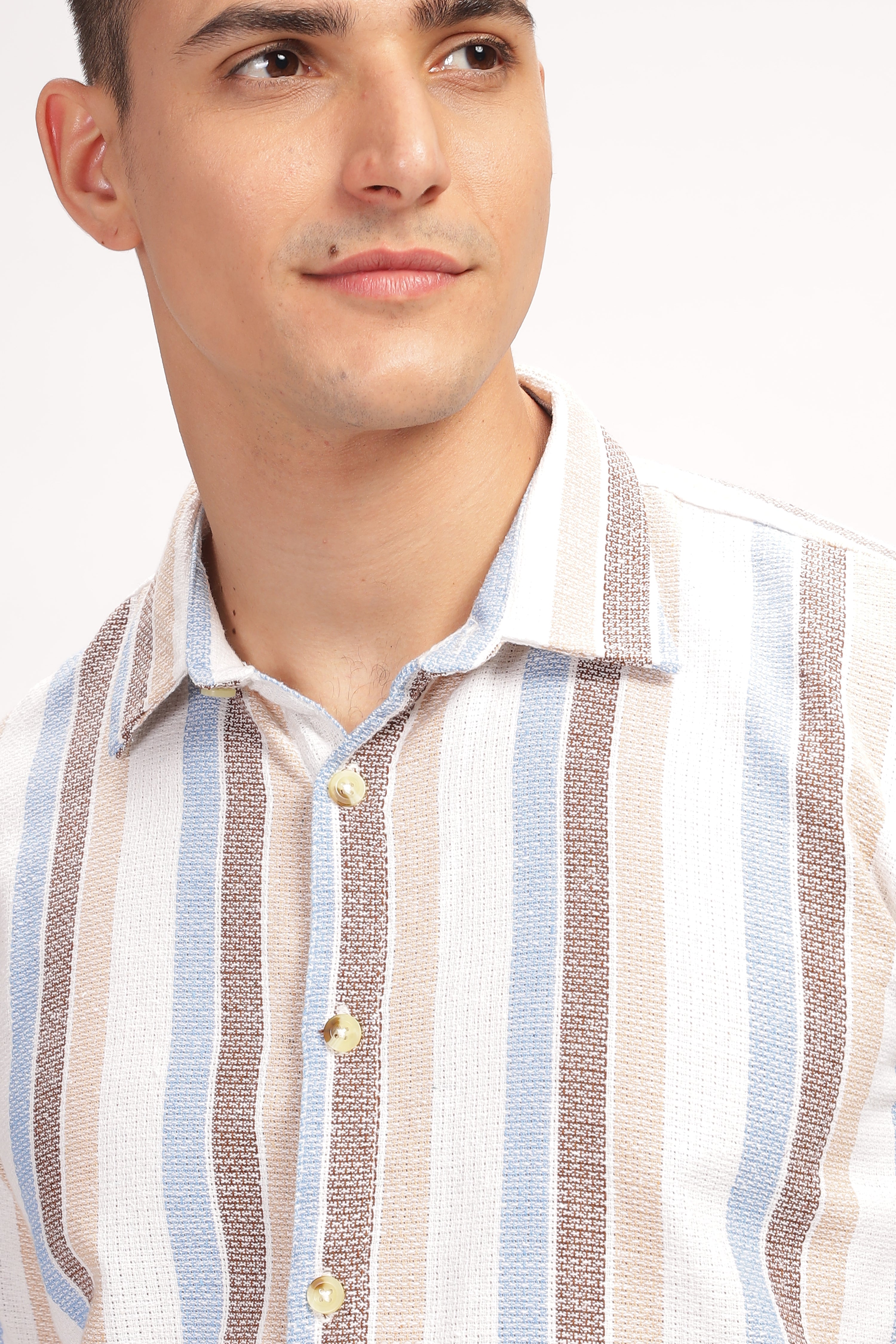 Multicolor Self Design Textured Striped Shirt