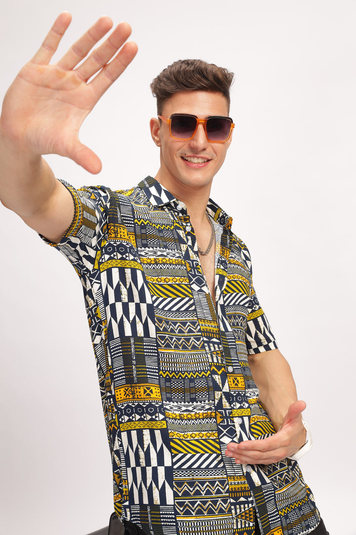 Grey Abstract Oversized Printed Shirt