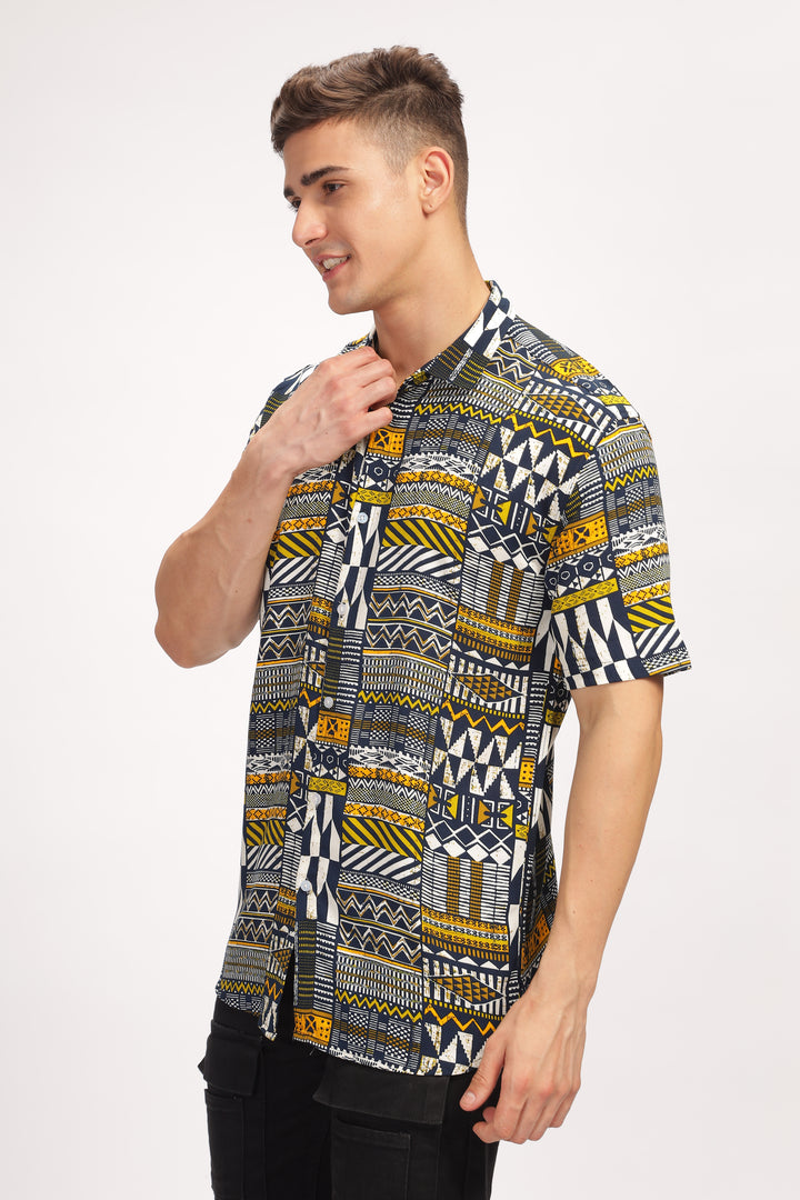 Grey Abstract Oversized Printed Shirt