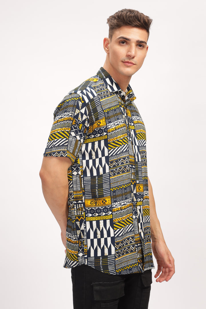 Grey Abstract Oversized Printed Shirt