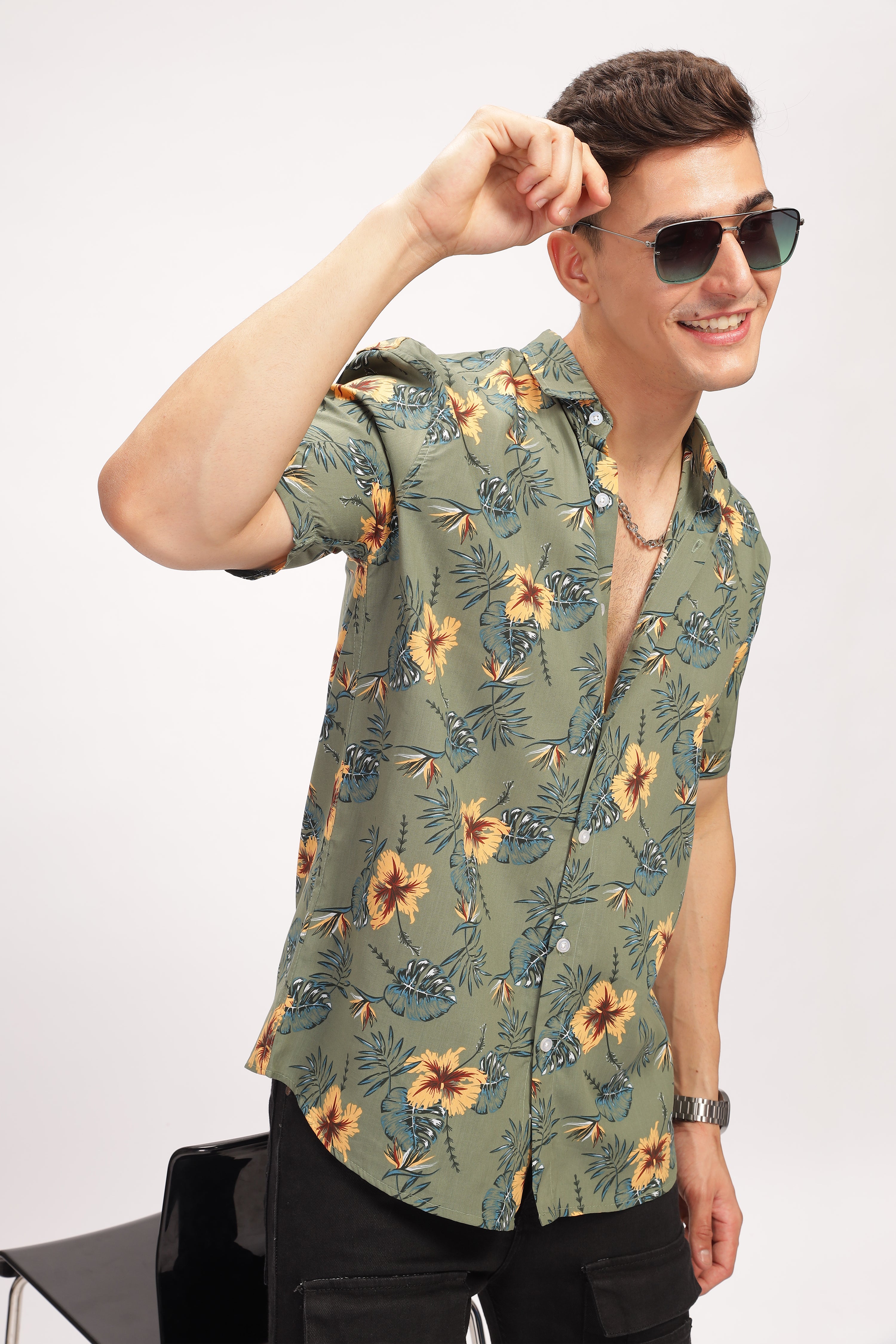 Verdant Green Floral Rayon Shirt