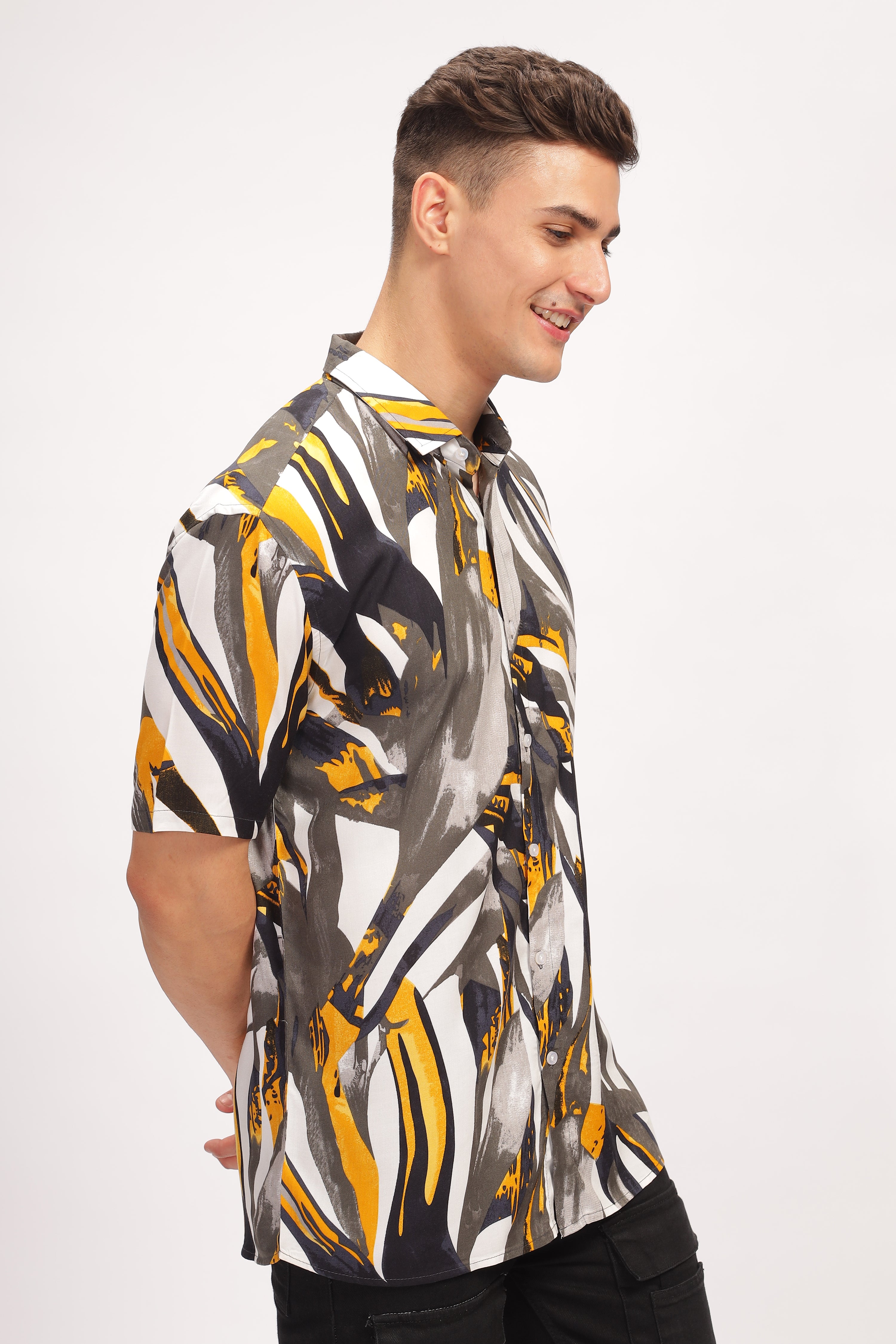 Eclipse Black Dyed Rayon Printed Shirt