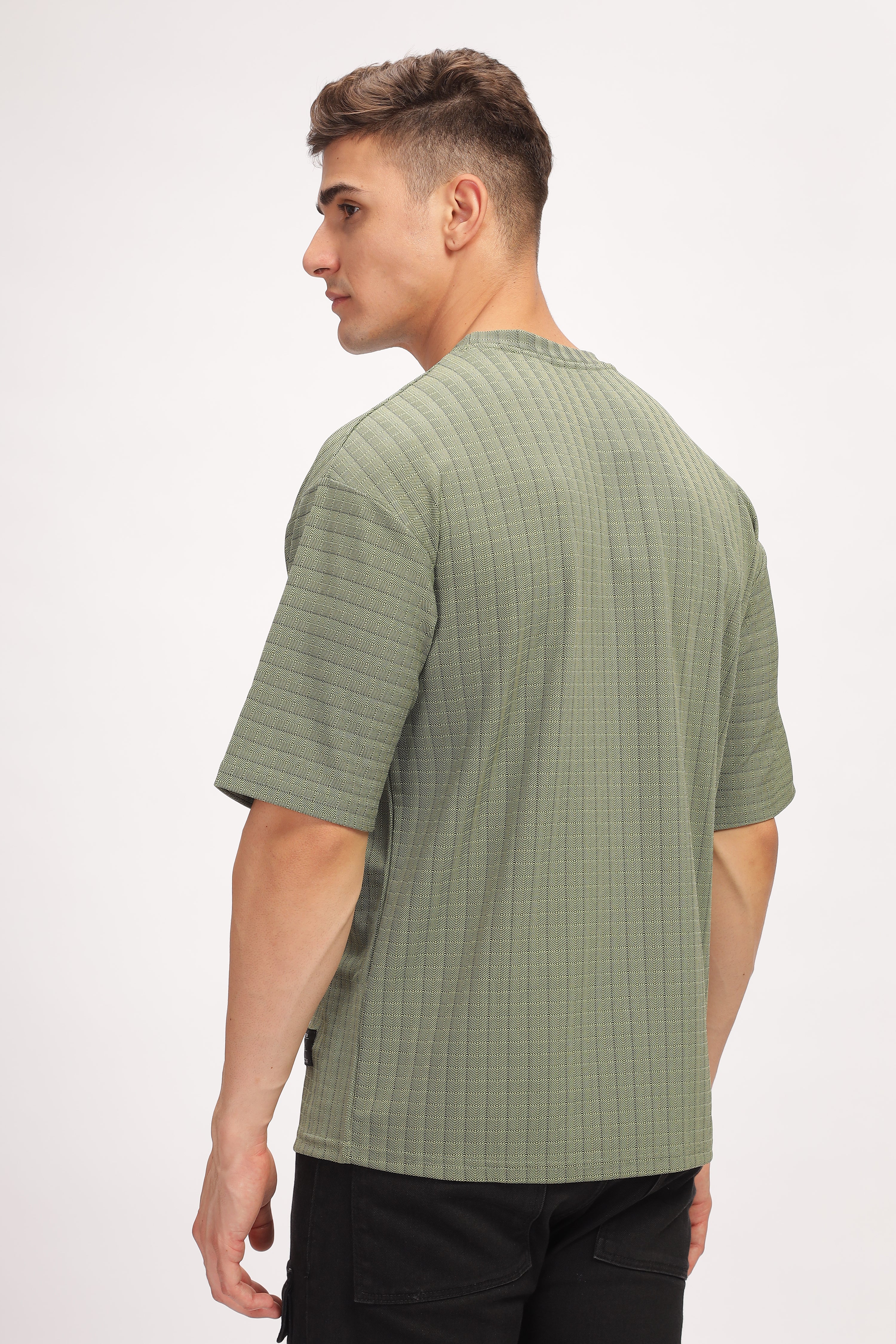 Green Oversized Self Design T-Shirt