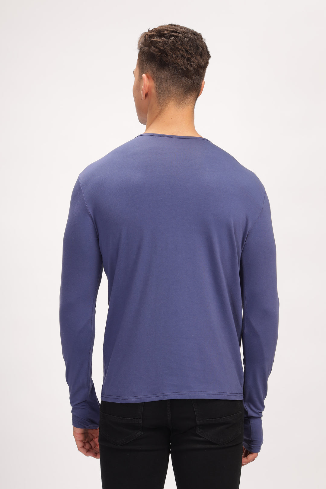 Blue Tie up Neck Solid T-Shirt