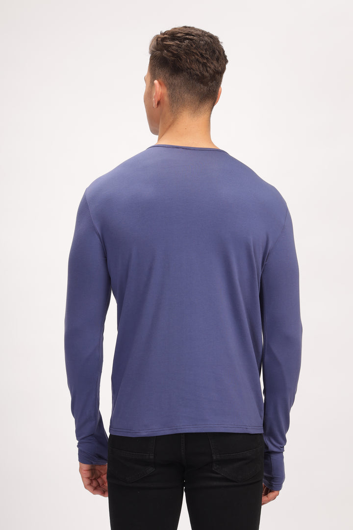 Blue Tie up Neck Solid T-Shirt