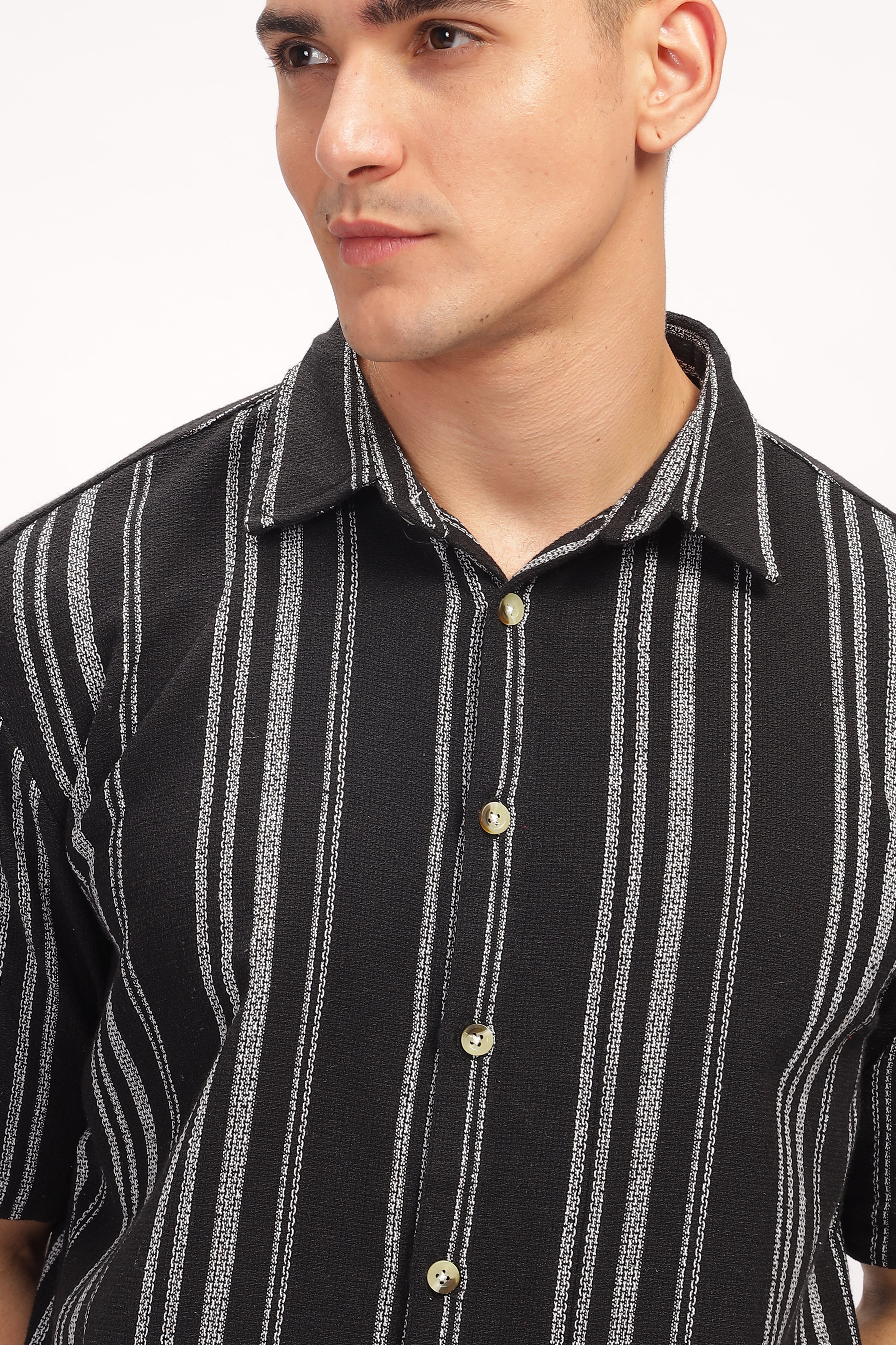 Black Striped Self Design Shirt