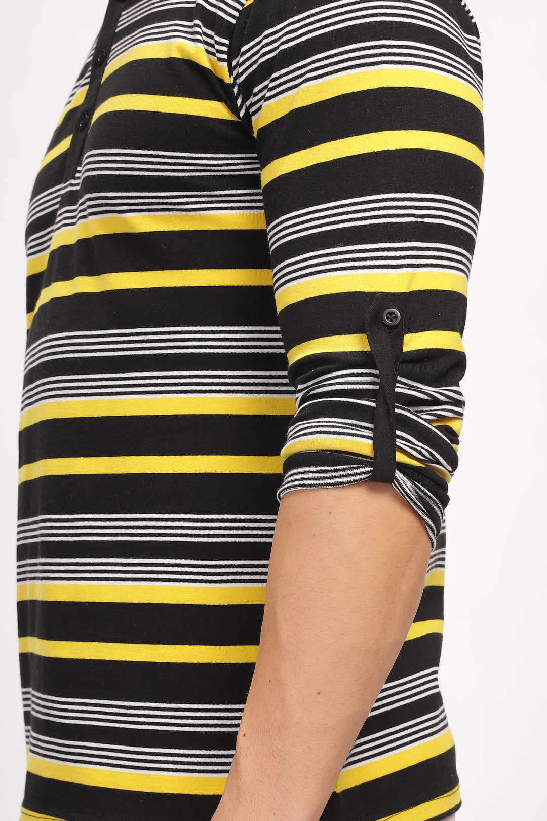 Black Striped Henley Neck T-Shirt