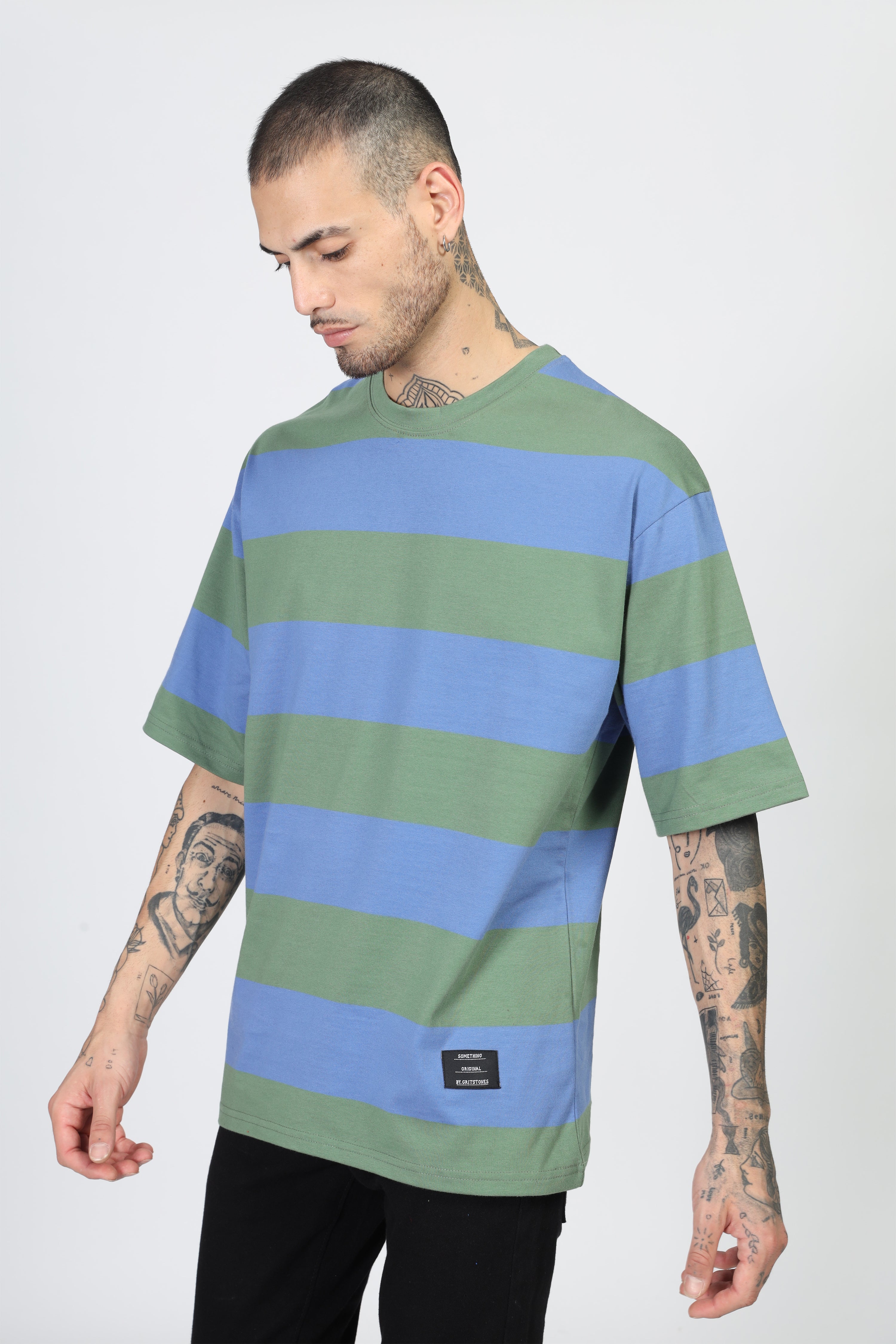Green Blue Oversized Color Block T-Shirt