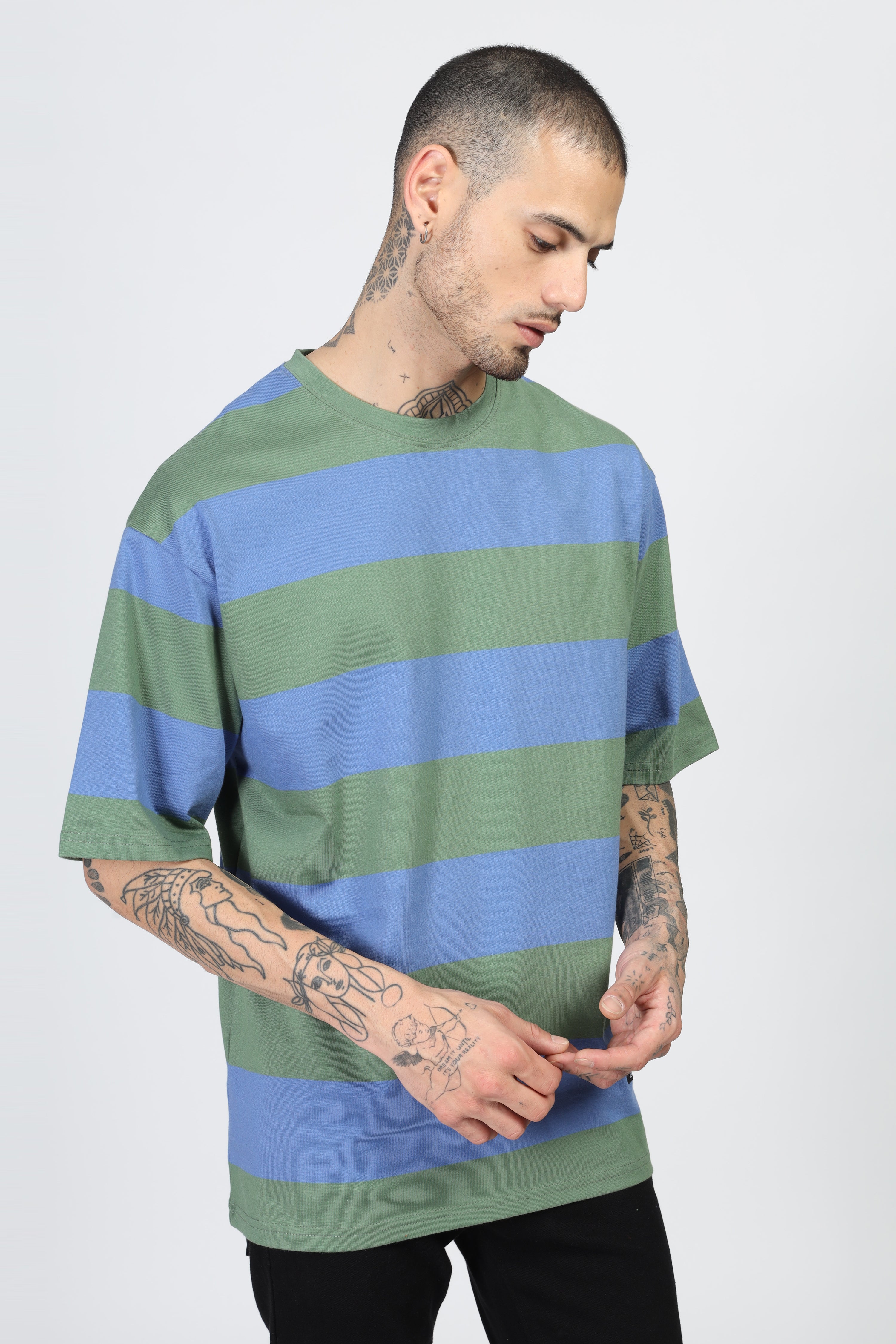 Green Blue Oversized Color Block T-Shirt