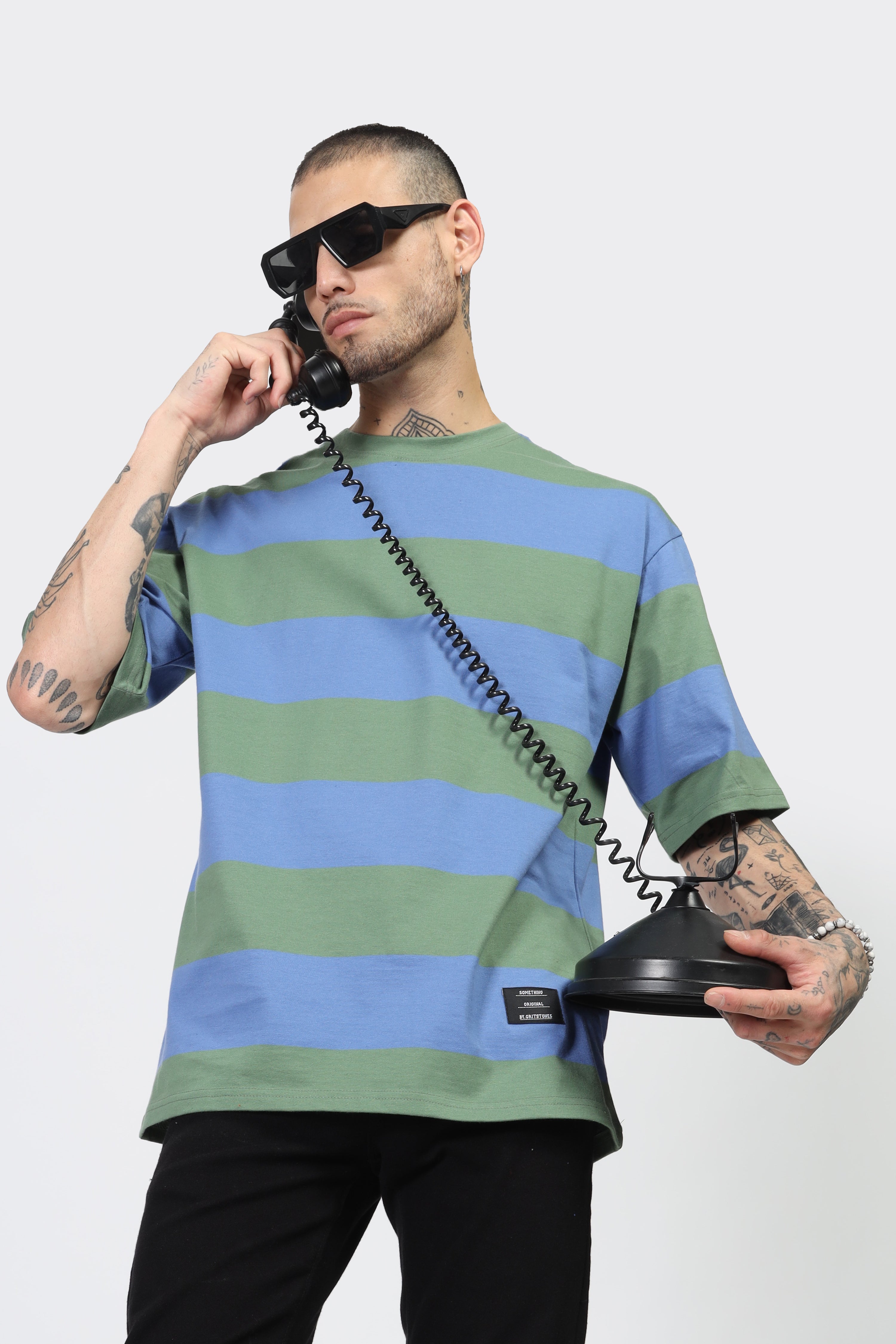 Green Blue Oversized Color Block T-Shirt