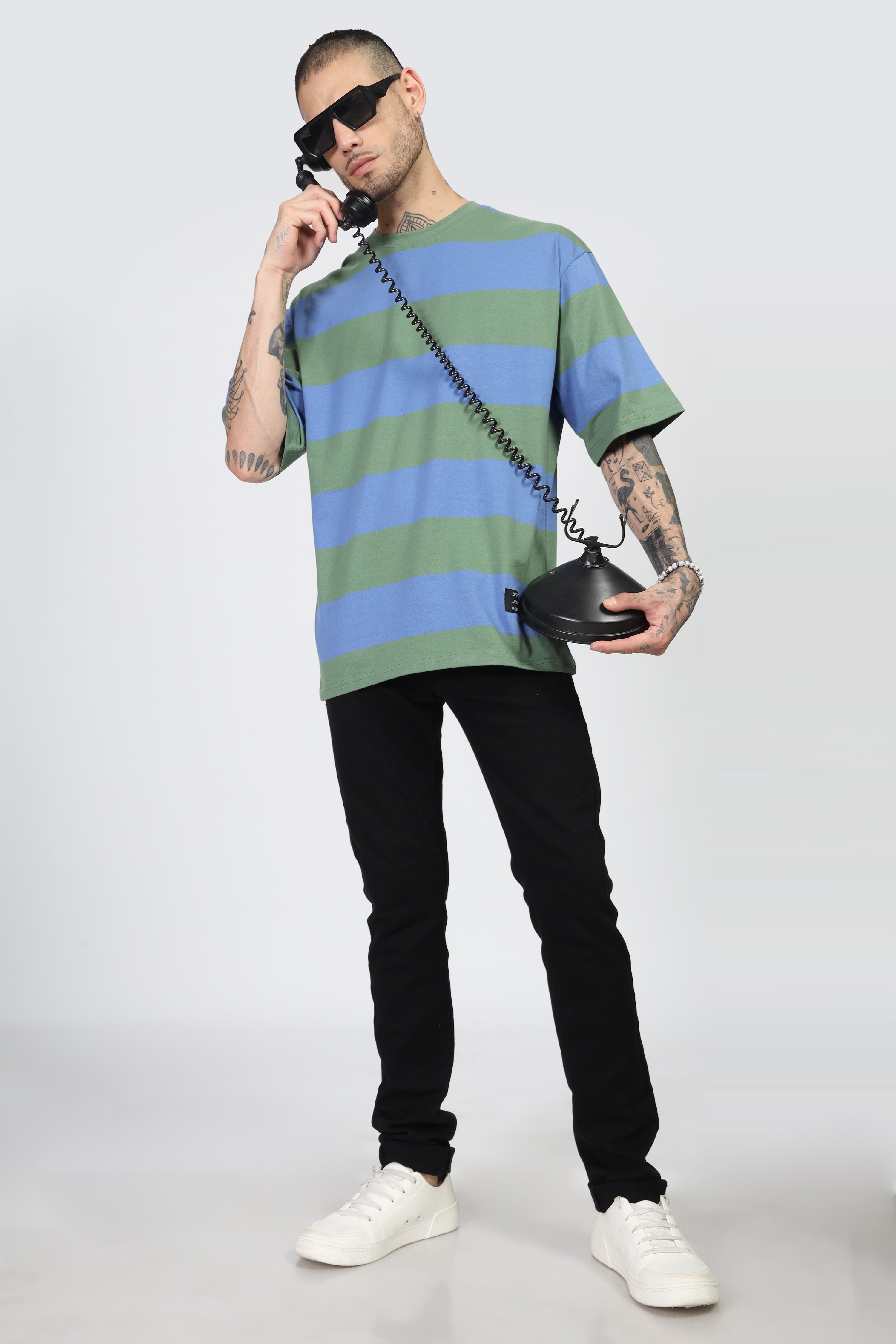 Green Blue Oversized Color Block T-Shirt