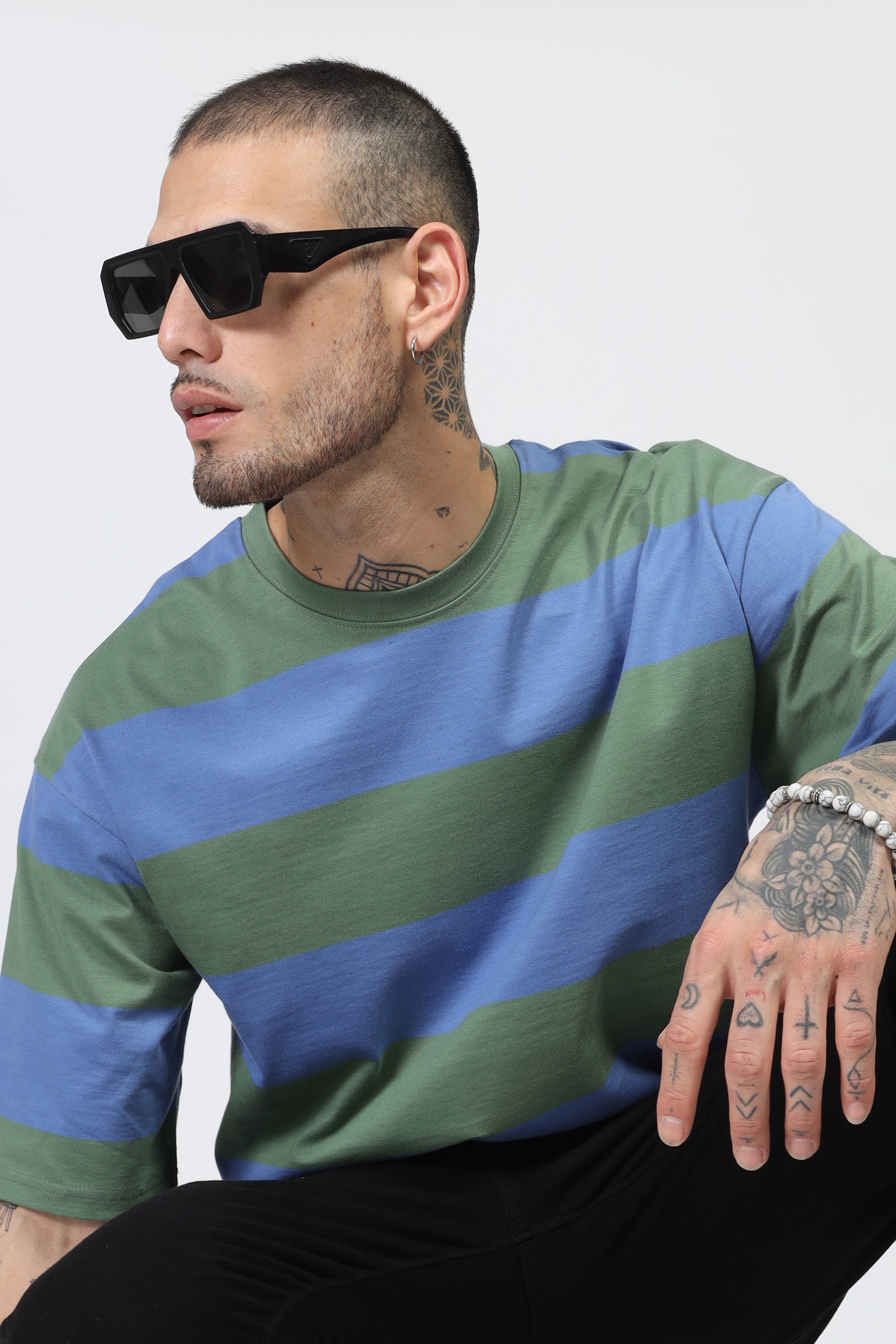 Green Blue Oversized Color Block T-Shirt