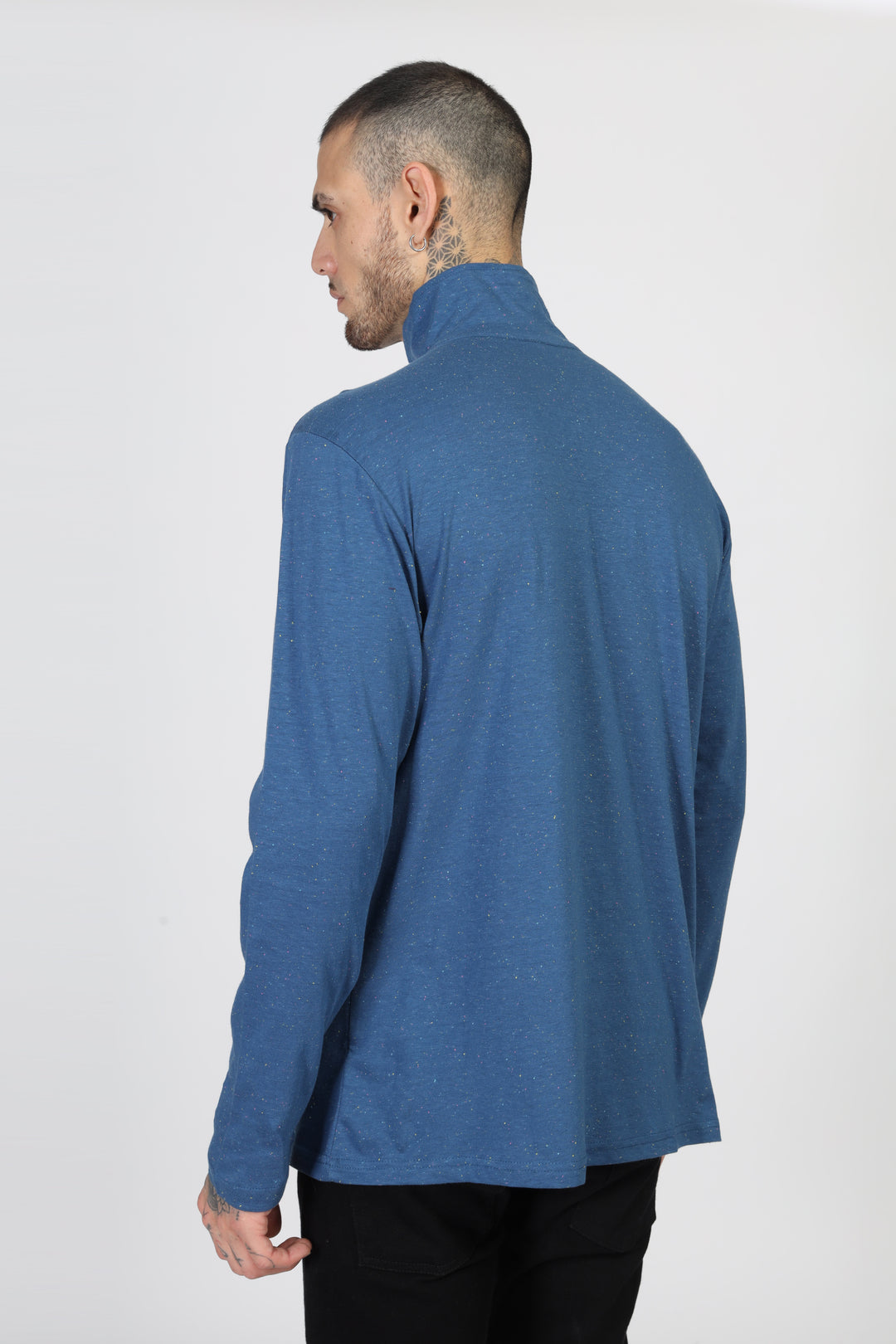 Blue Self Design Textured T-Shirt