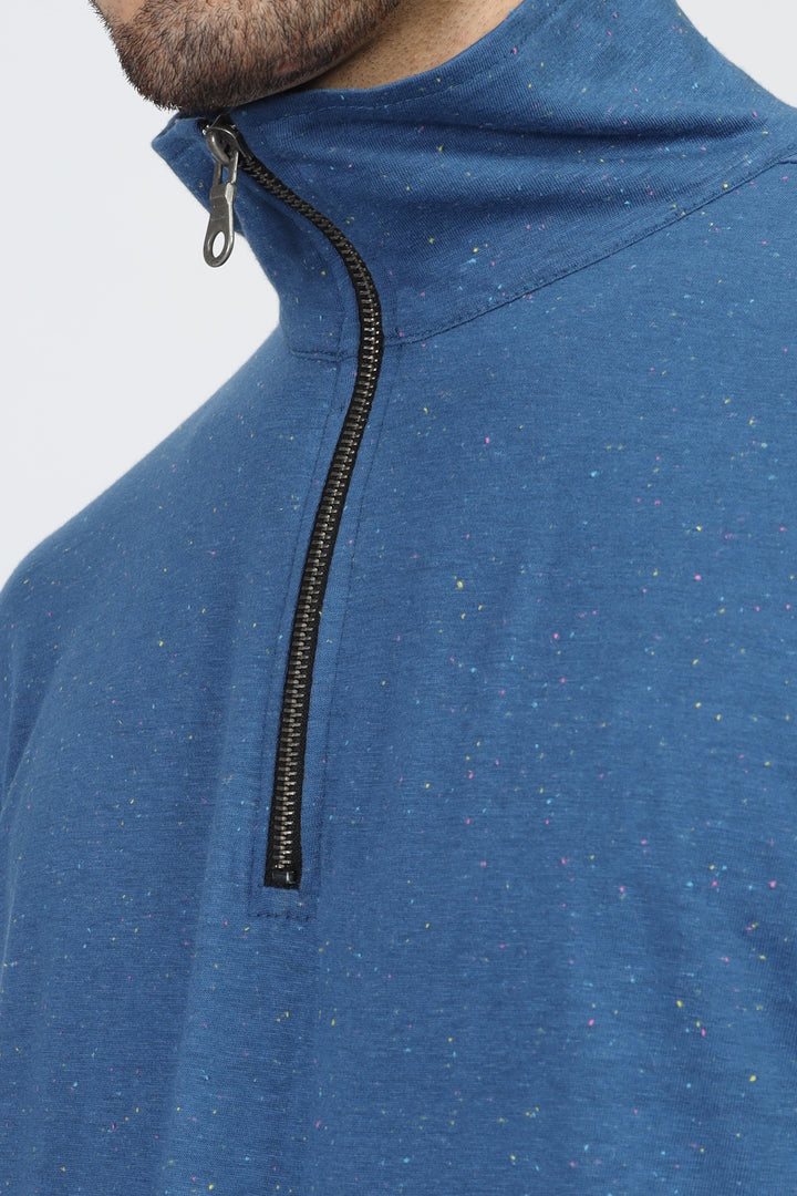 Blue Self Design Textured T-Shirt
