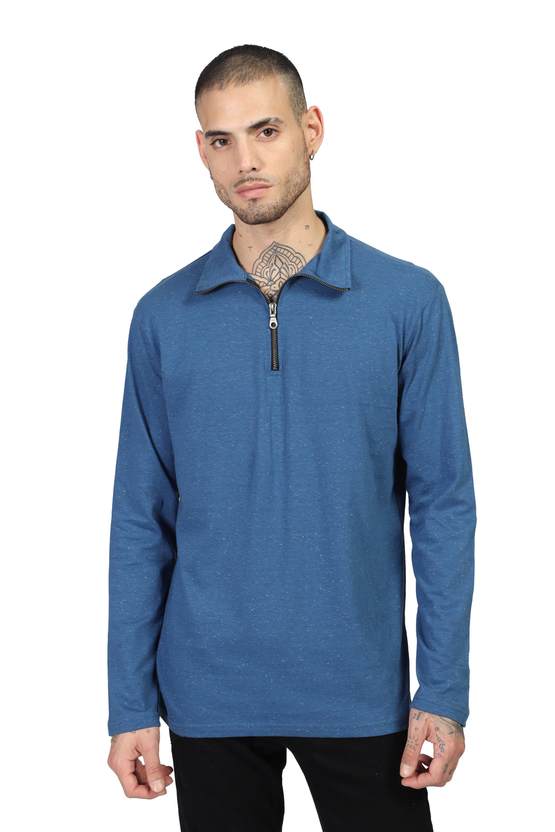 Blue Self Design Textured T-Shirt