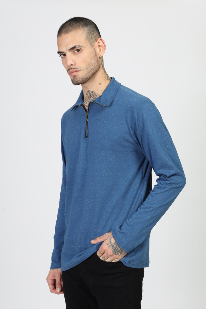 Blue Self Design Textured T-Shirt
