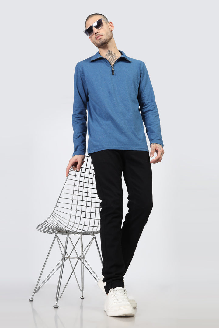 Blue Self Design Textured T-Shirt