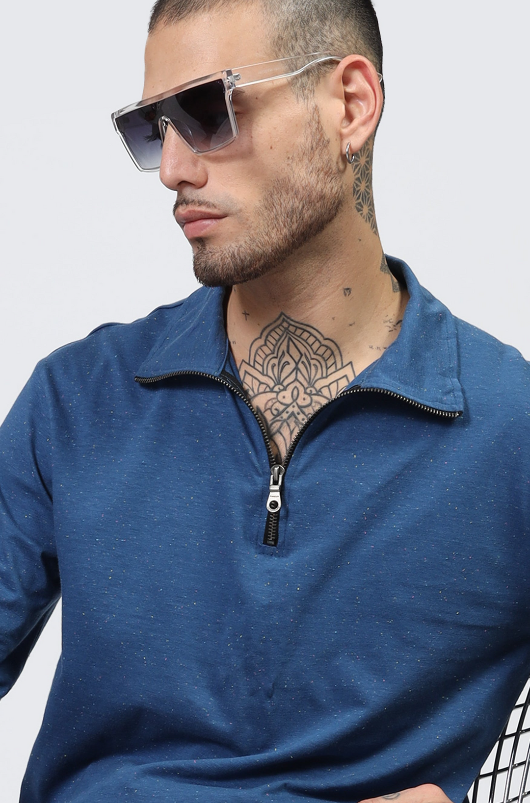 Blue Self Design Textured T-Shirt