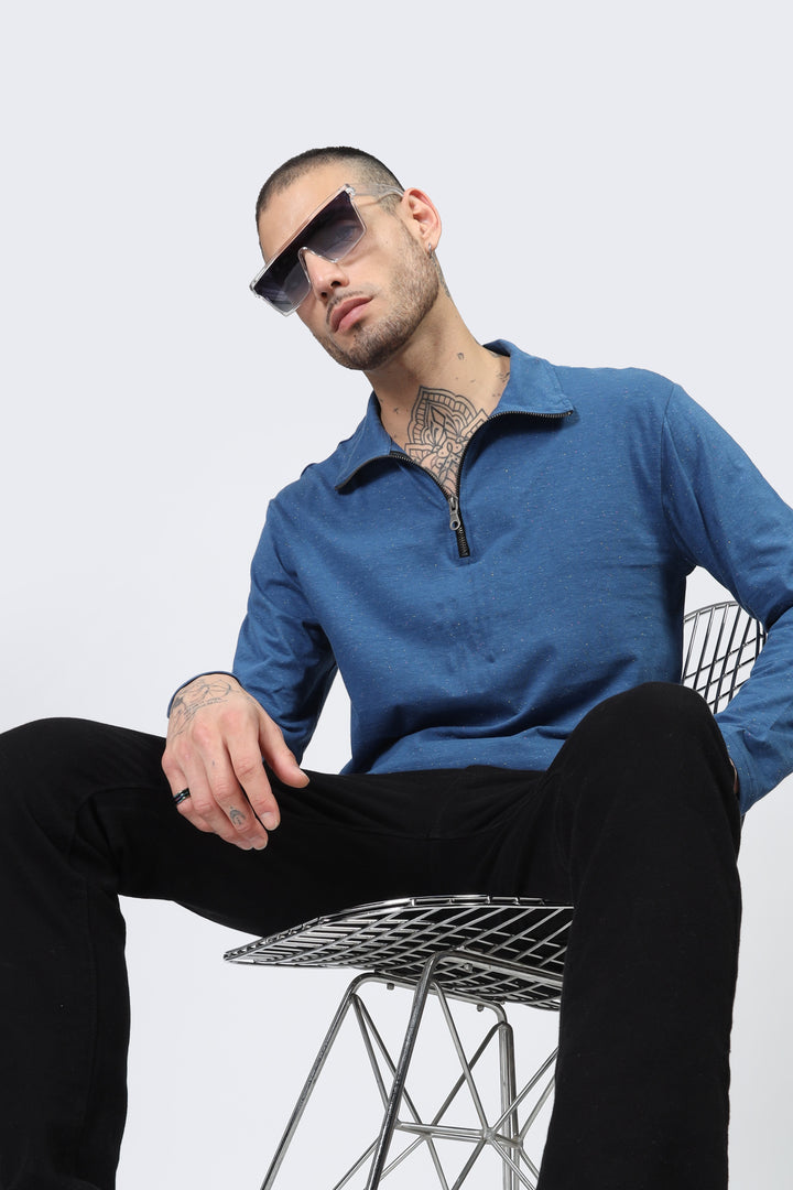 Blue Self Design Textured T-Shirt