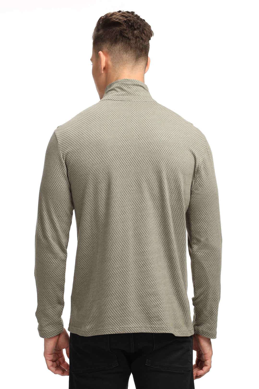 Dark Grey Self Design Zipper T-Shirt
