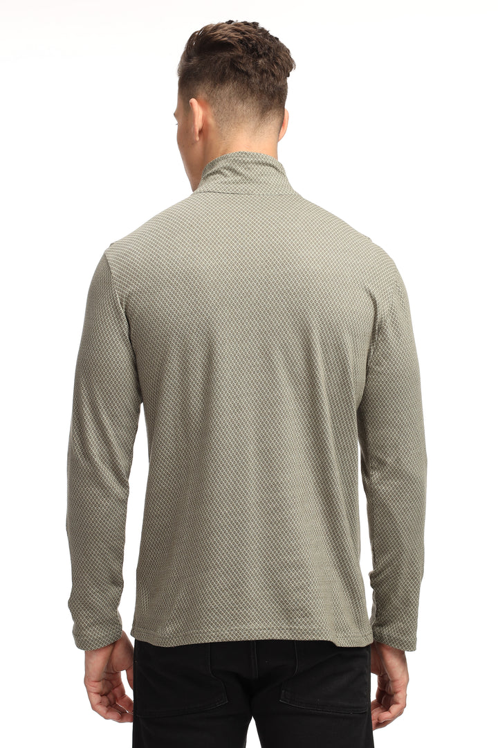 Dark Grey Self Design Zipper T-Shirt
