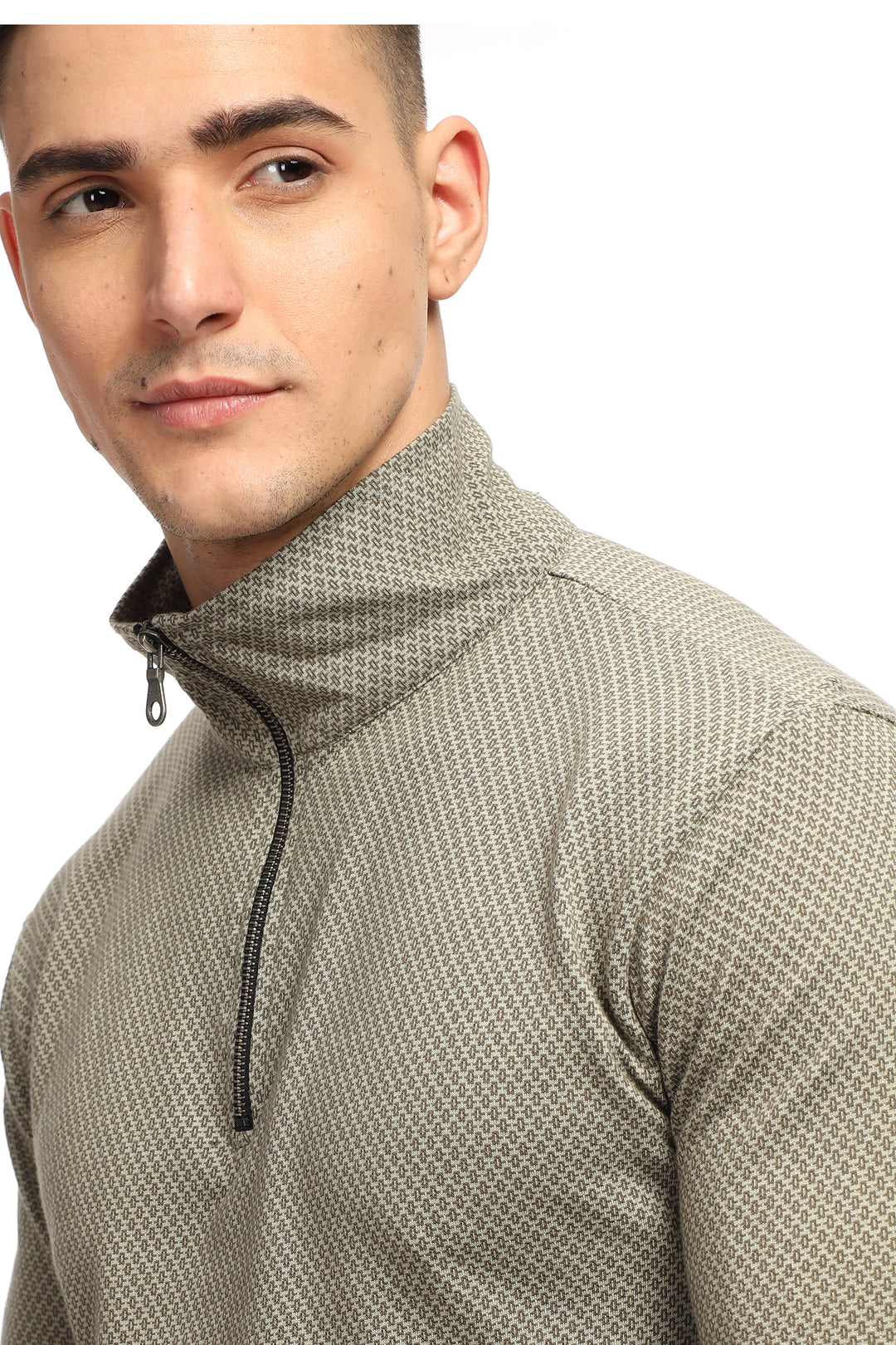 Dark Grey Self Design Zipper T-Shirt