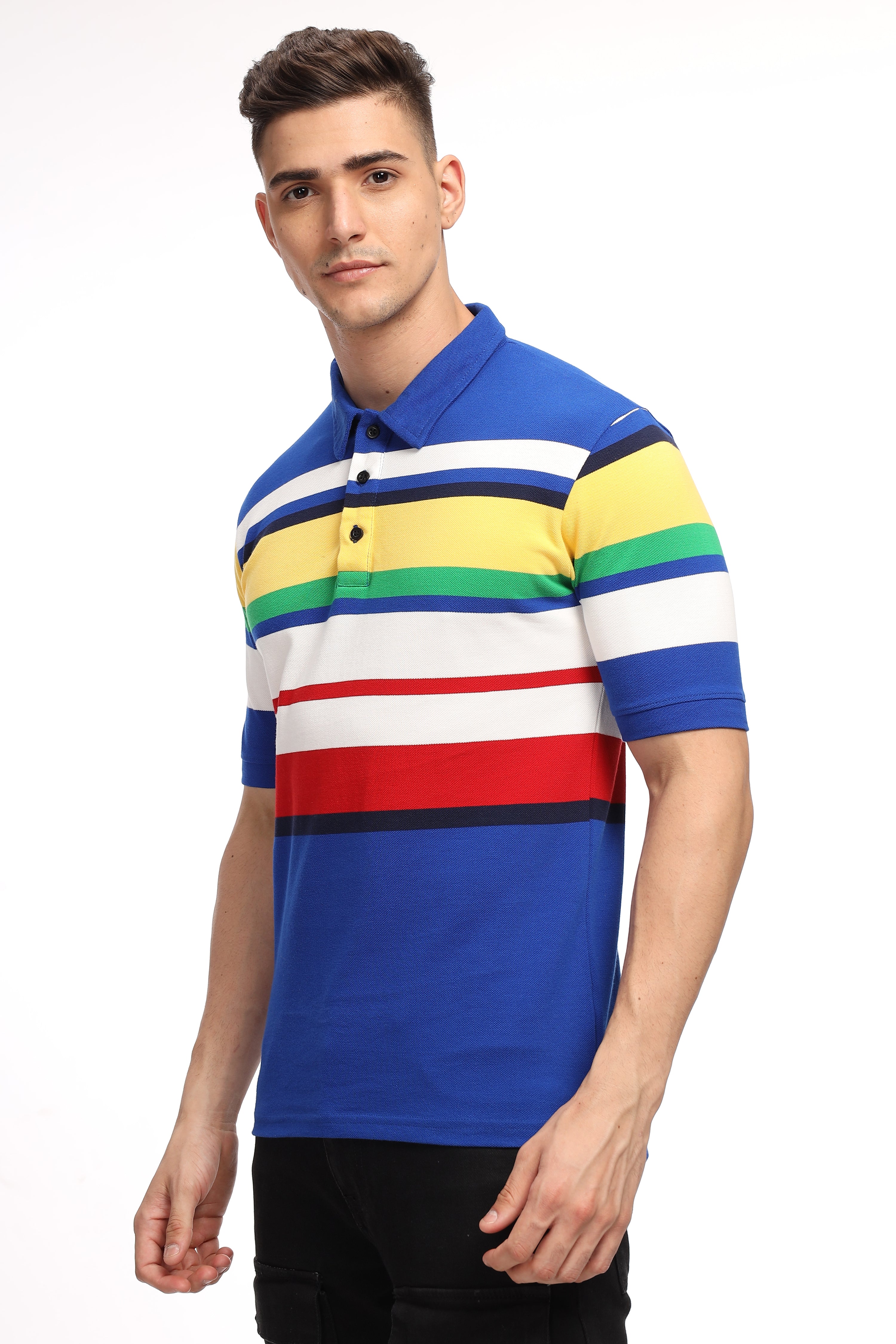 Blue Color Block Polo T-Shirt