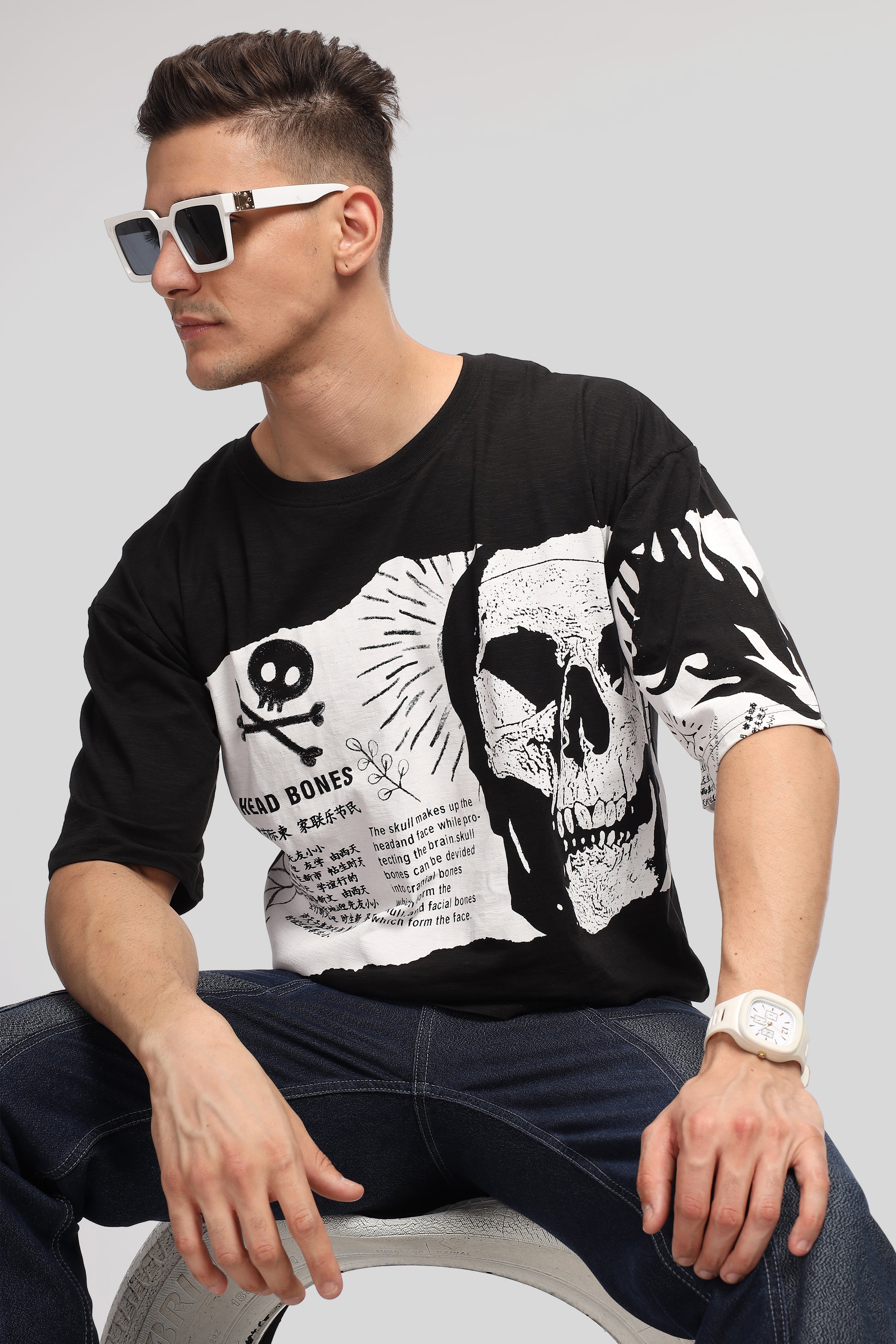 Black White Oversized Graphic Print T-Shirt