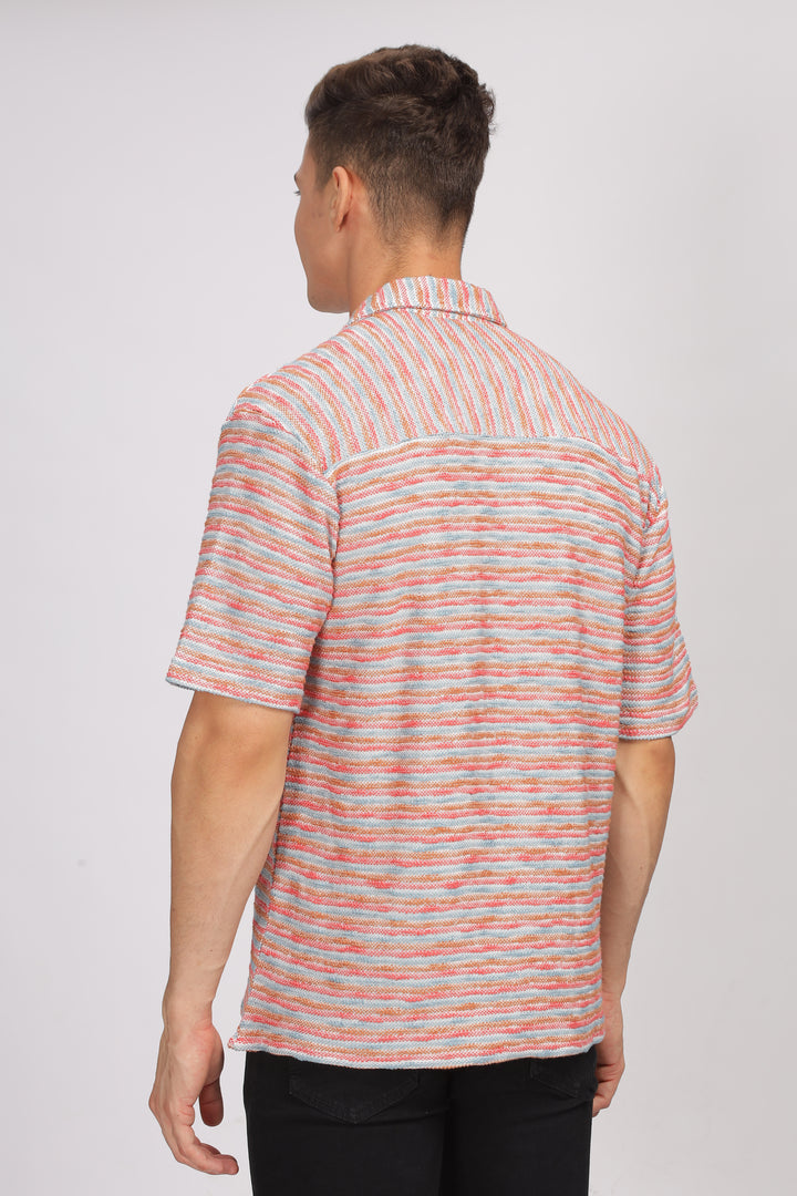 Red Oversized Self Design Shirt