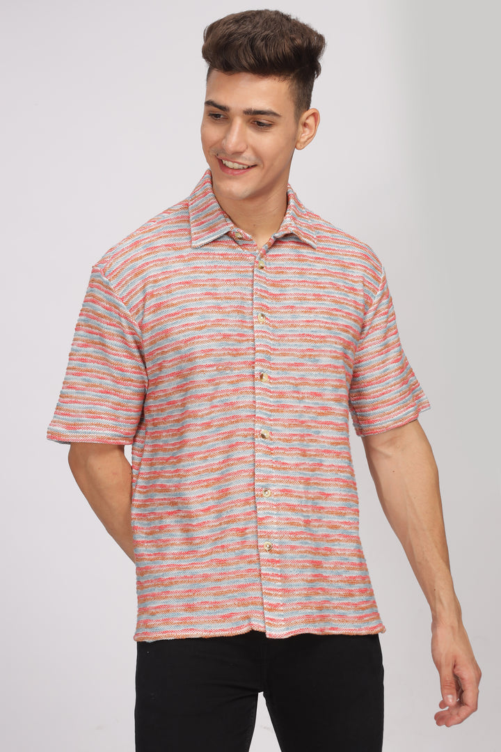 Red Oversized Self Design Shirt