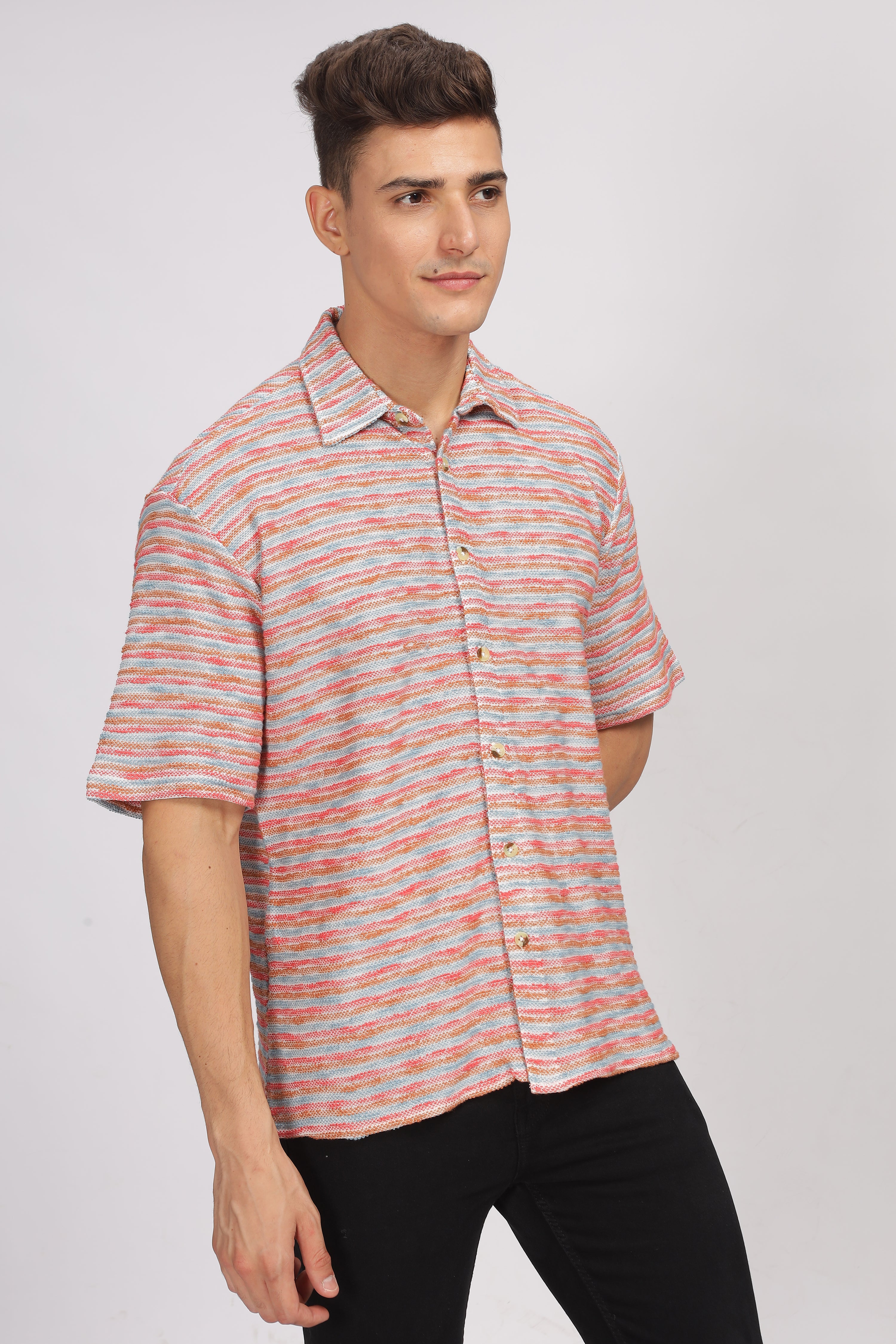 Red Oversized Self Design Shirt