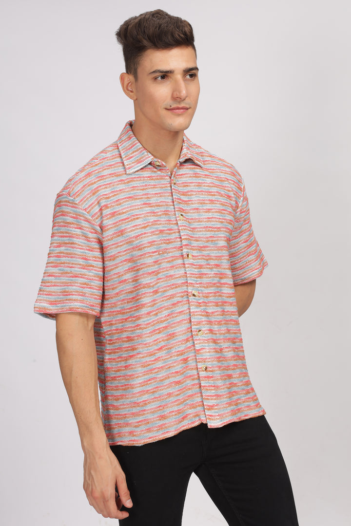 Red Oversized Self Design Shirt
