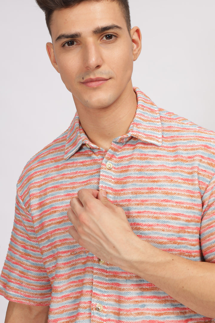Red Oversized Self Design Shirt