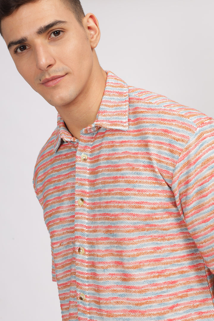 Red Oversized Self Design Shirt