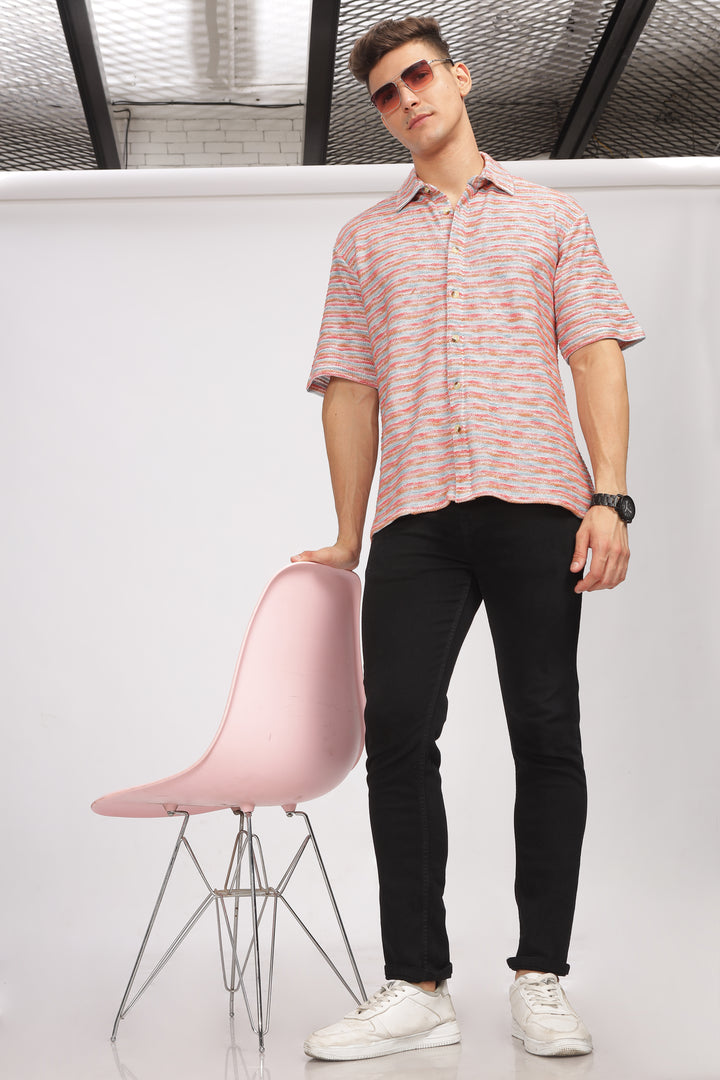 Red Oversized Self Design Shirt