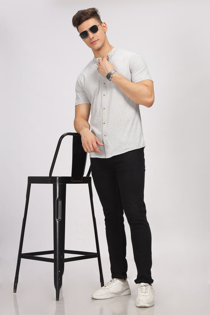 Grey Melange Knitted Shirt