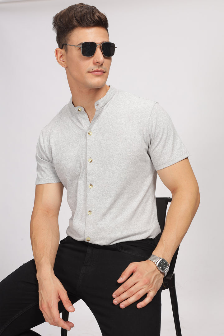 Grey Melange Knitted Shirt