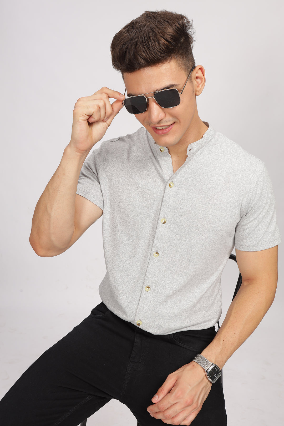Grey Melange Knitted Shirt