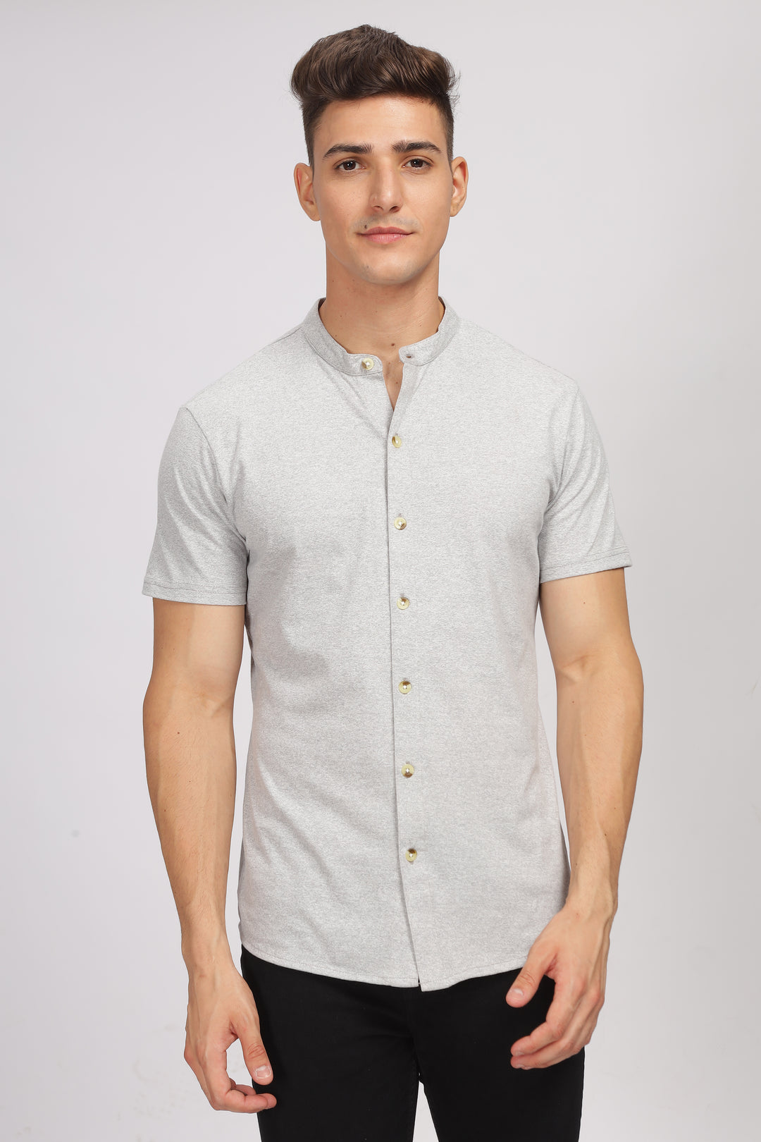Grey Melange Knitted Shirt