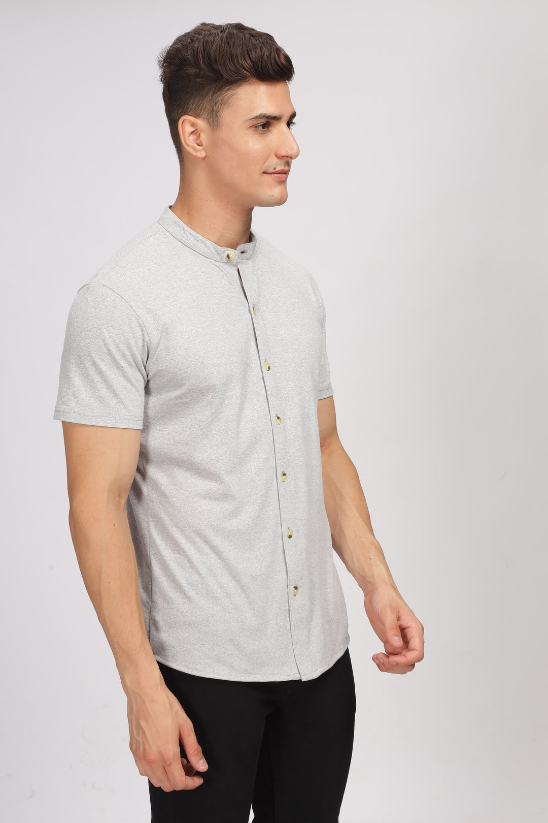 Grey Melange Knitted Shirt