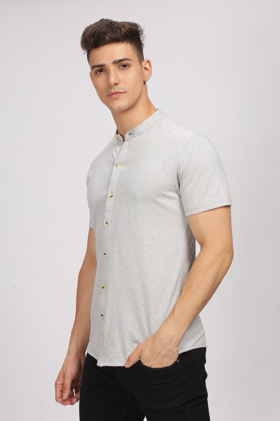 Grey Melange Knitted Shirt