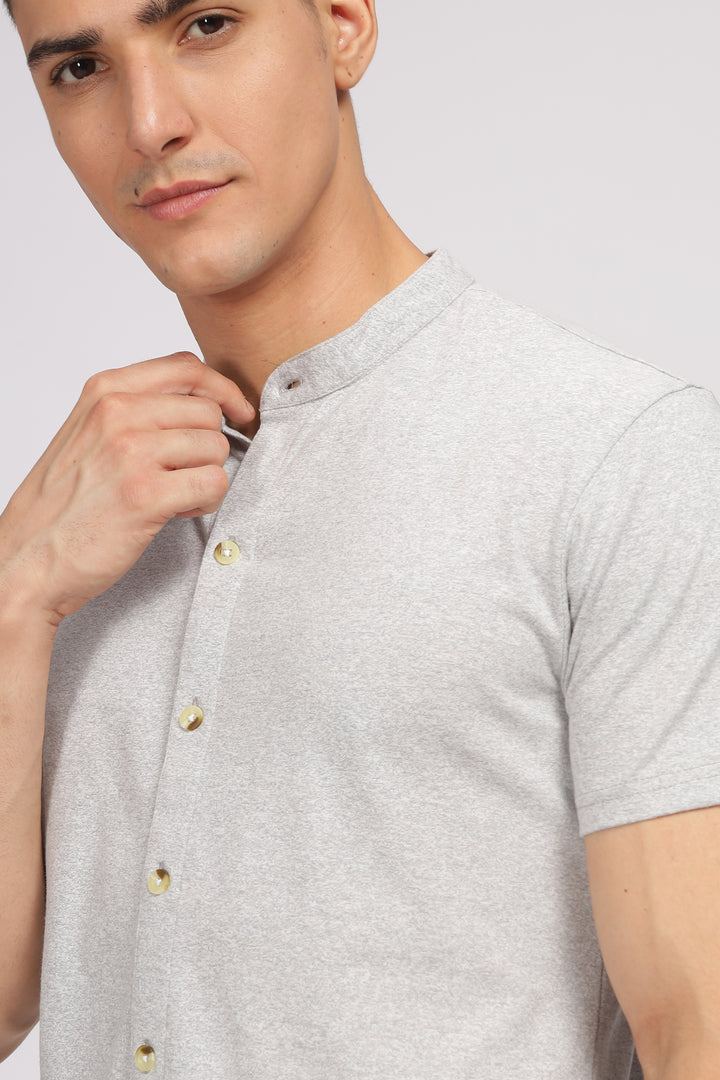 Grey Melange Knitted Shirt