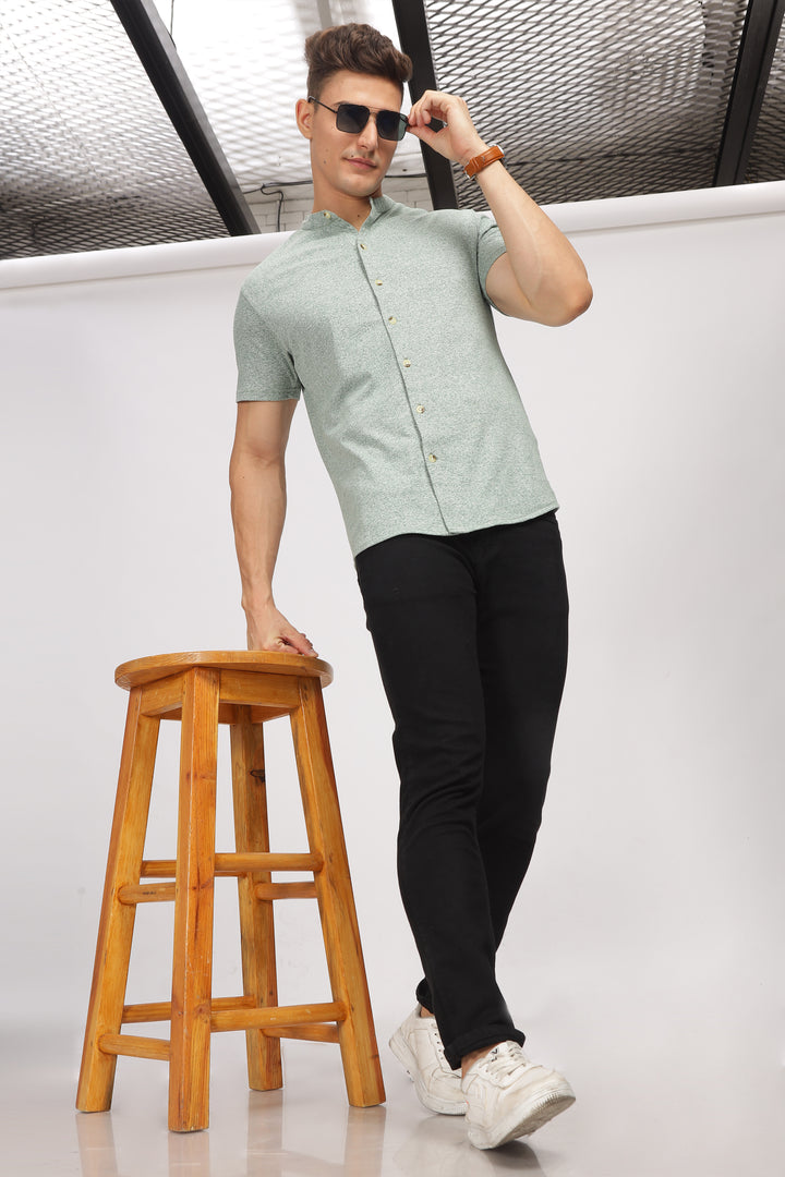 Green Melange Cotton Knit Shirt