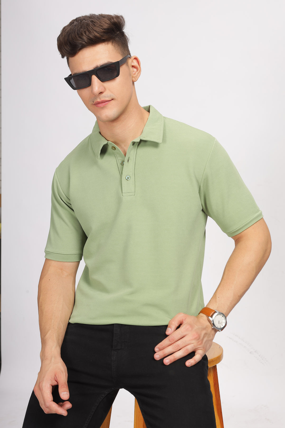 Green Textured Polo T-Shirt