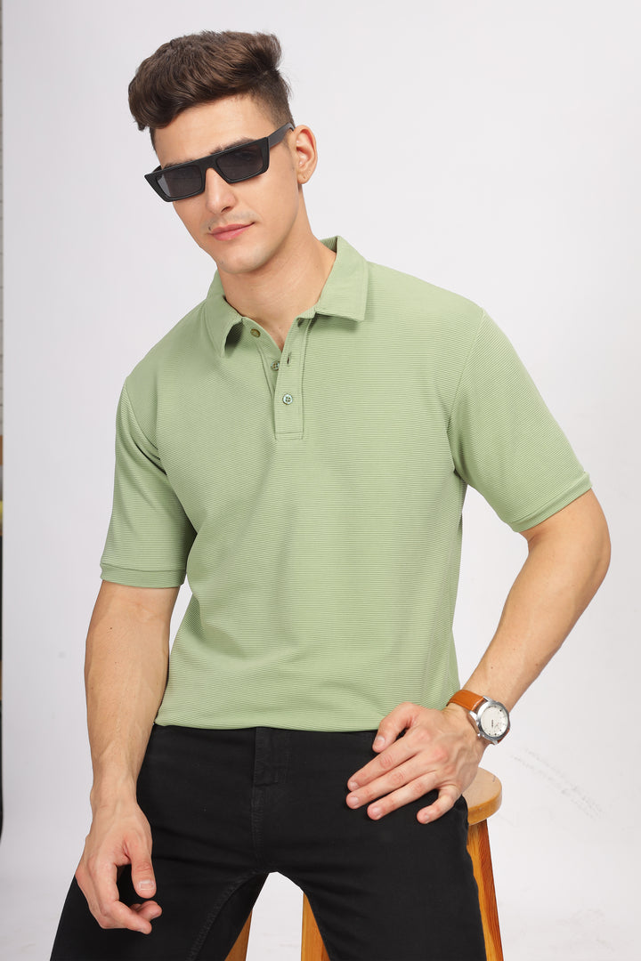 Green Textured Polo T-Shirt